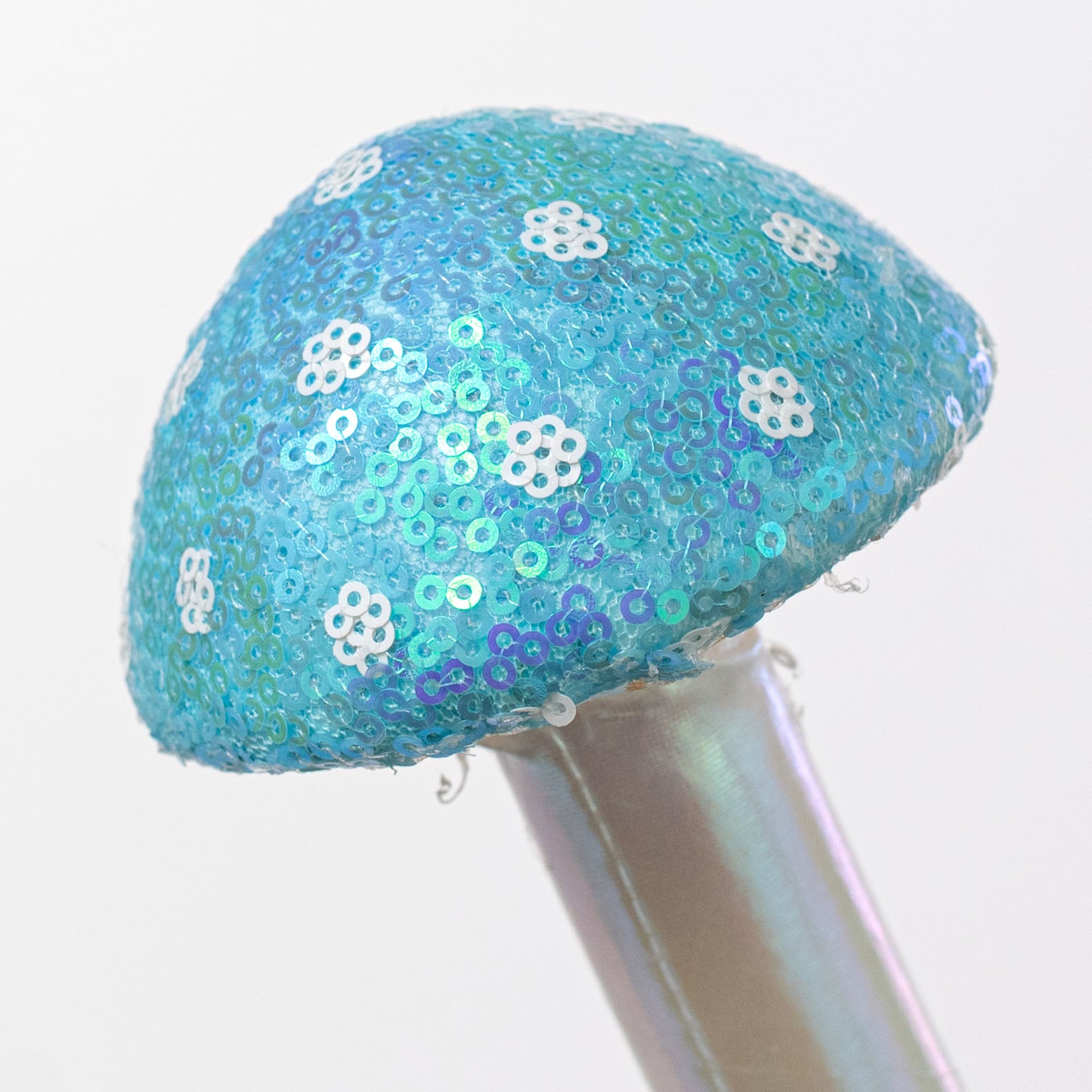 22" Sequin Polkadot Iridescent Mushroom Spray: Blue