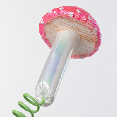 22" Sequin Polkadot Iridescent Mushroom Spray: Pink