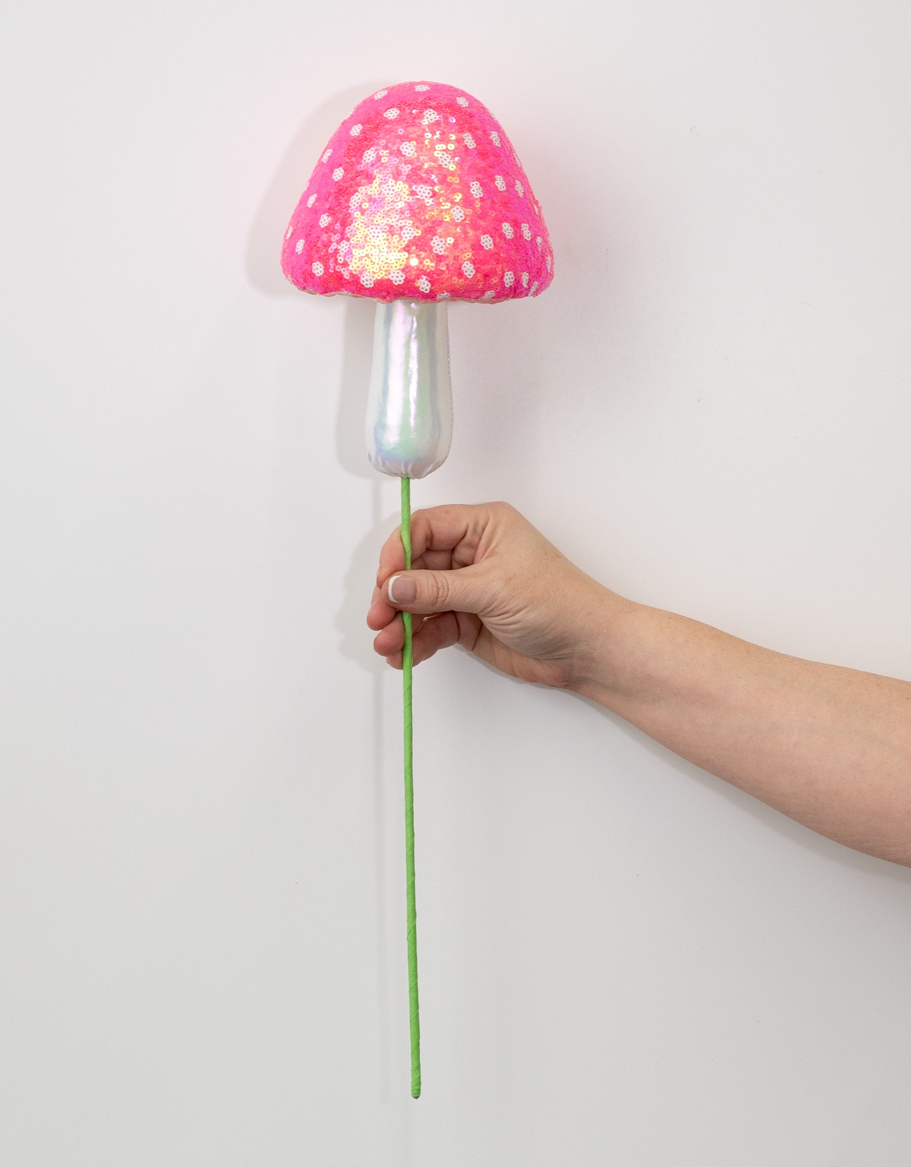 20" Sequin Polkadot Iridescent Mushroom Pick: Pink