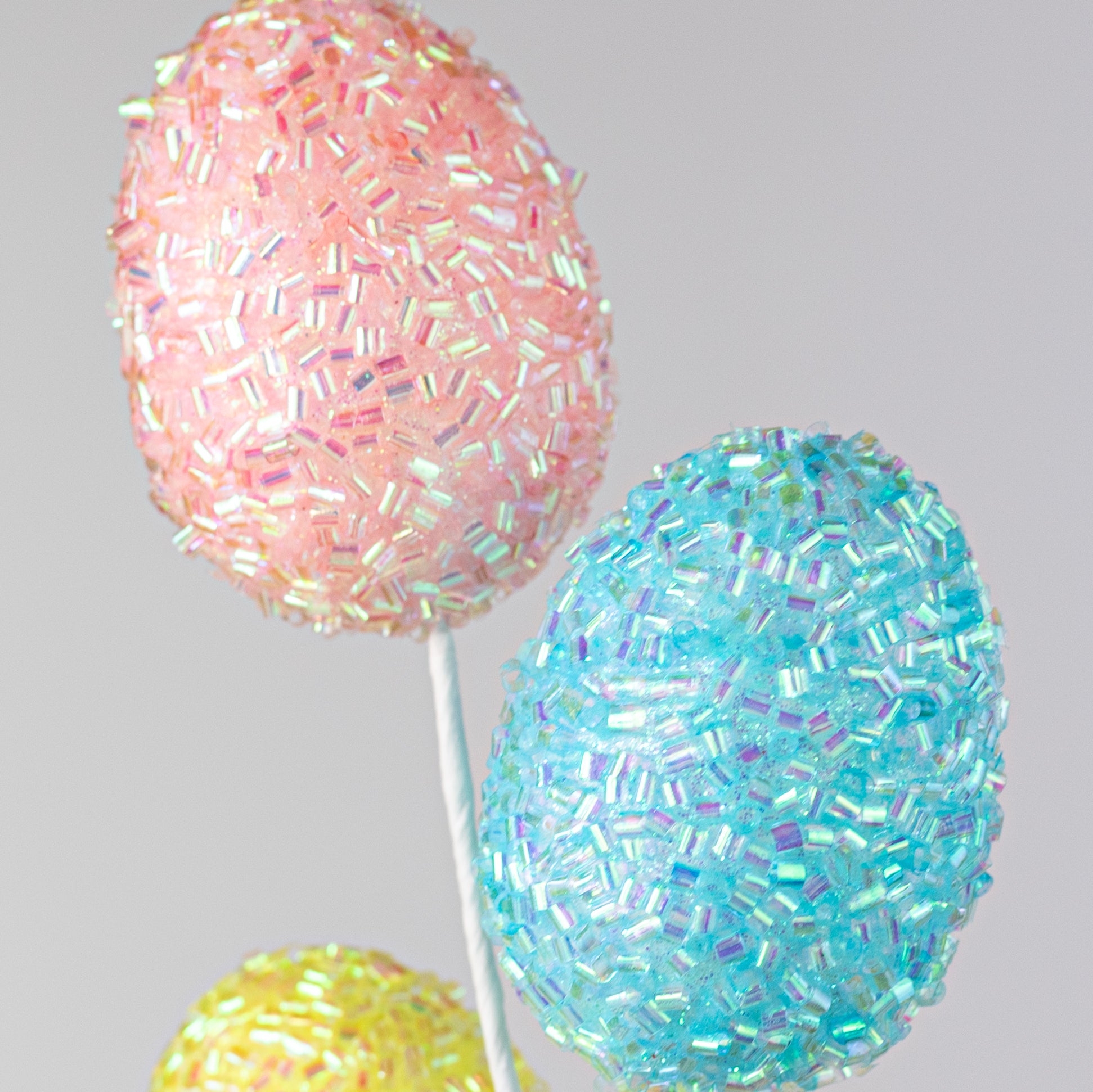 15" Beaded Easter Egg Pick: Iridescent Pink, Blue & Yellow
