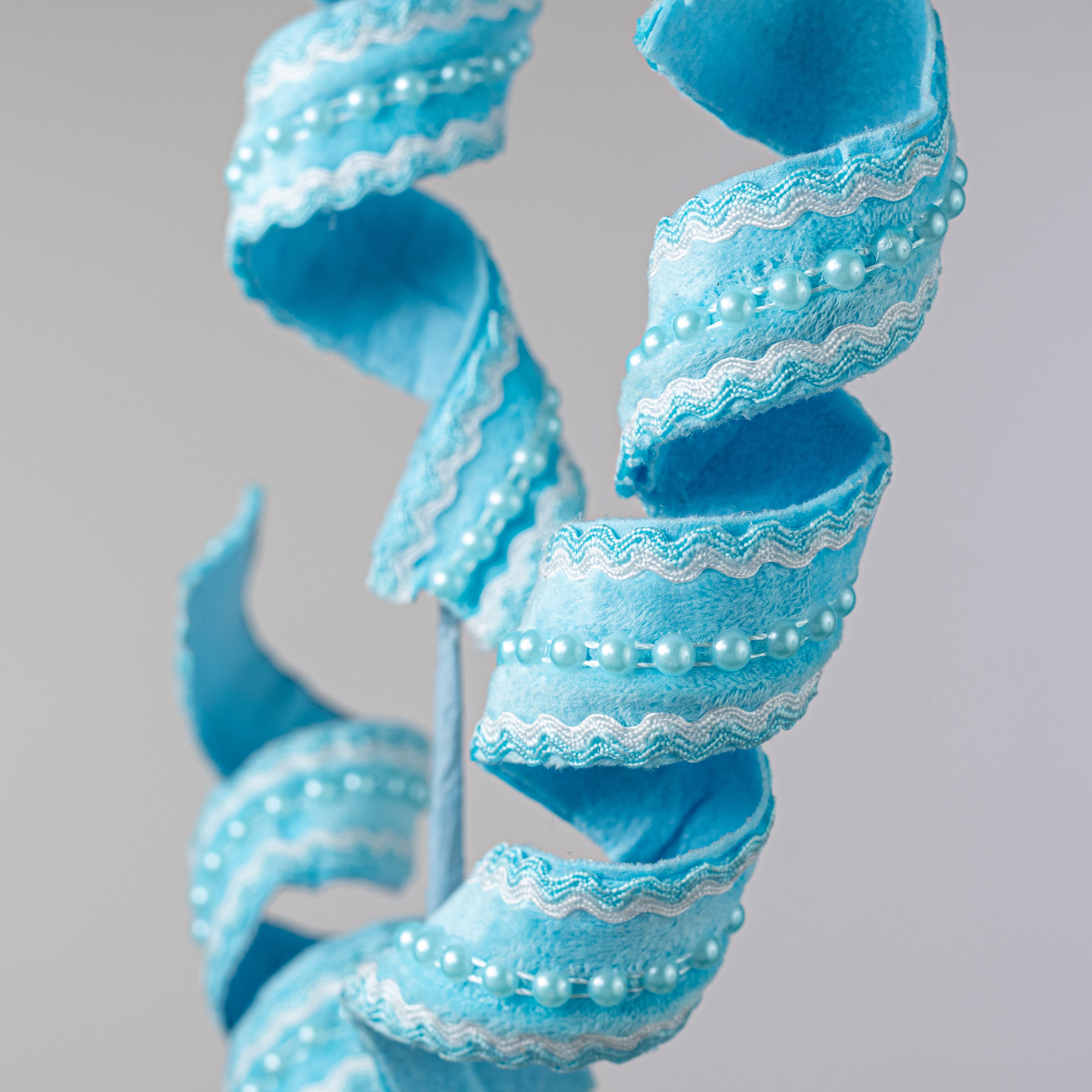 28" Pearls and Lace Frizzy Curly Spray: Light Blue