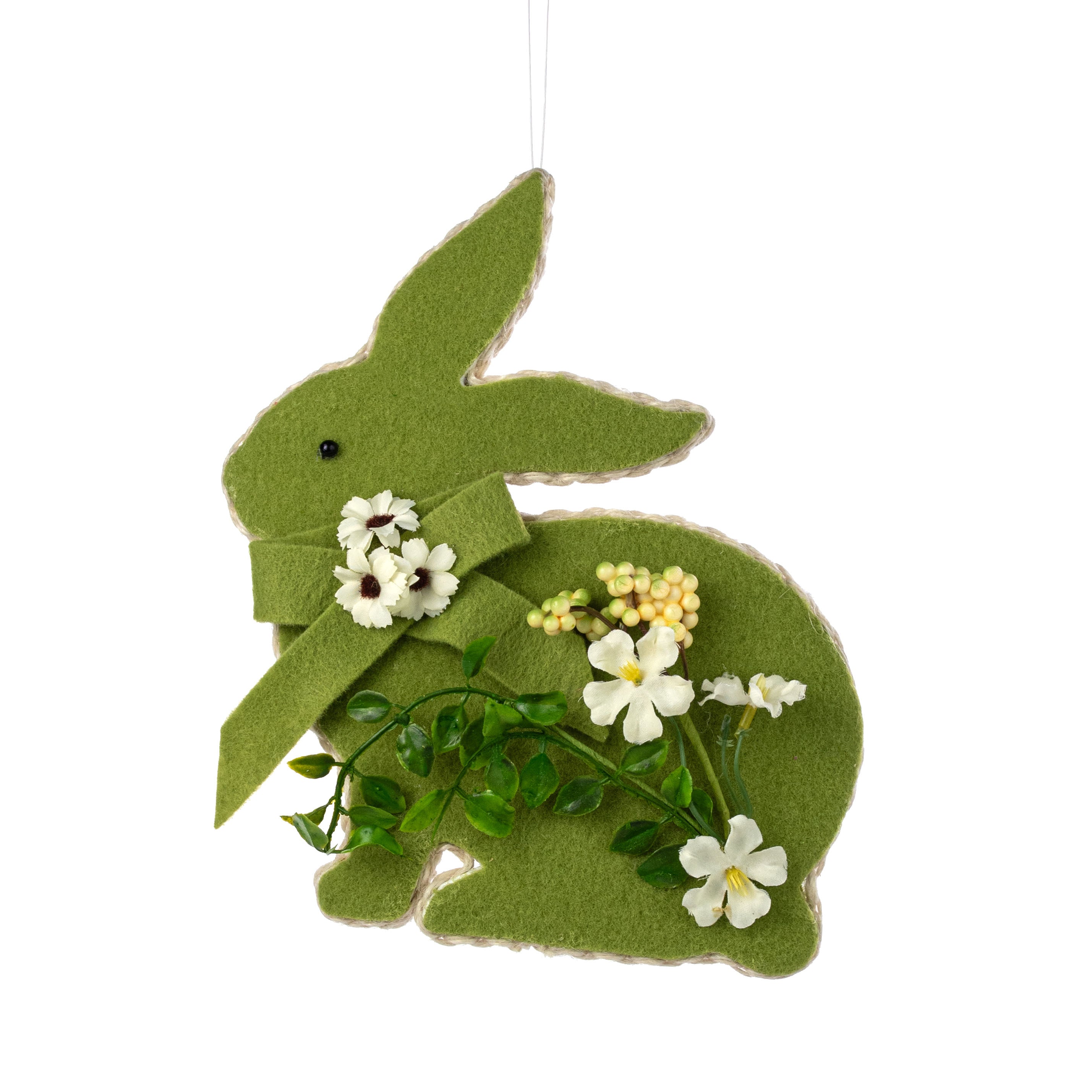 10" Green Bunny with Moss Felt Bow Ornament