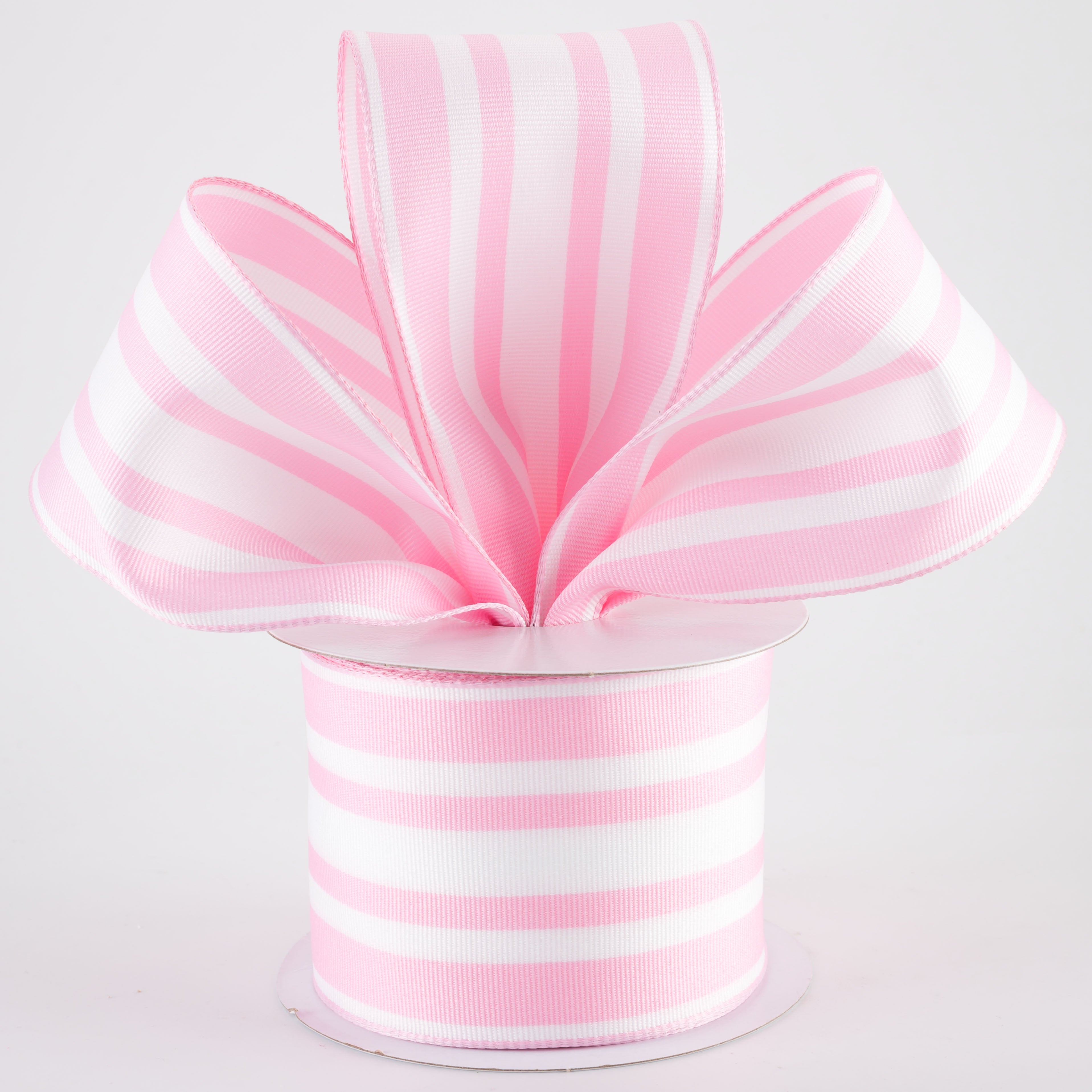 2.5" Modern Ticking Grosgrain Ribbon: Pink & White (10 Yards)