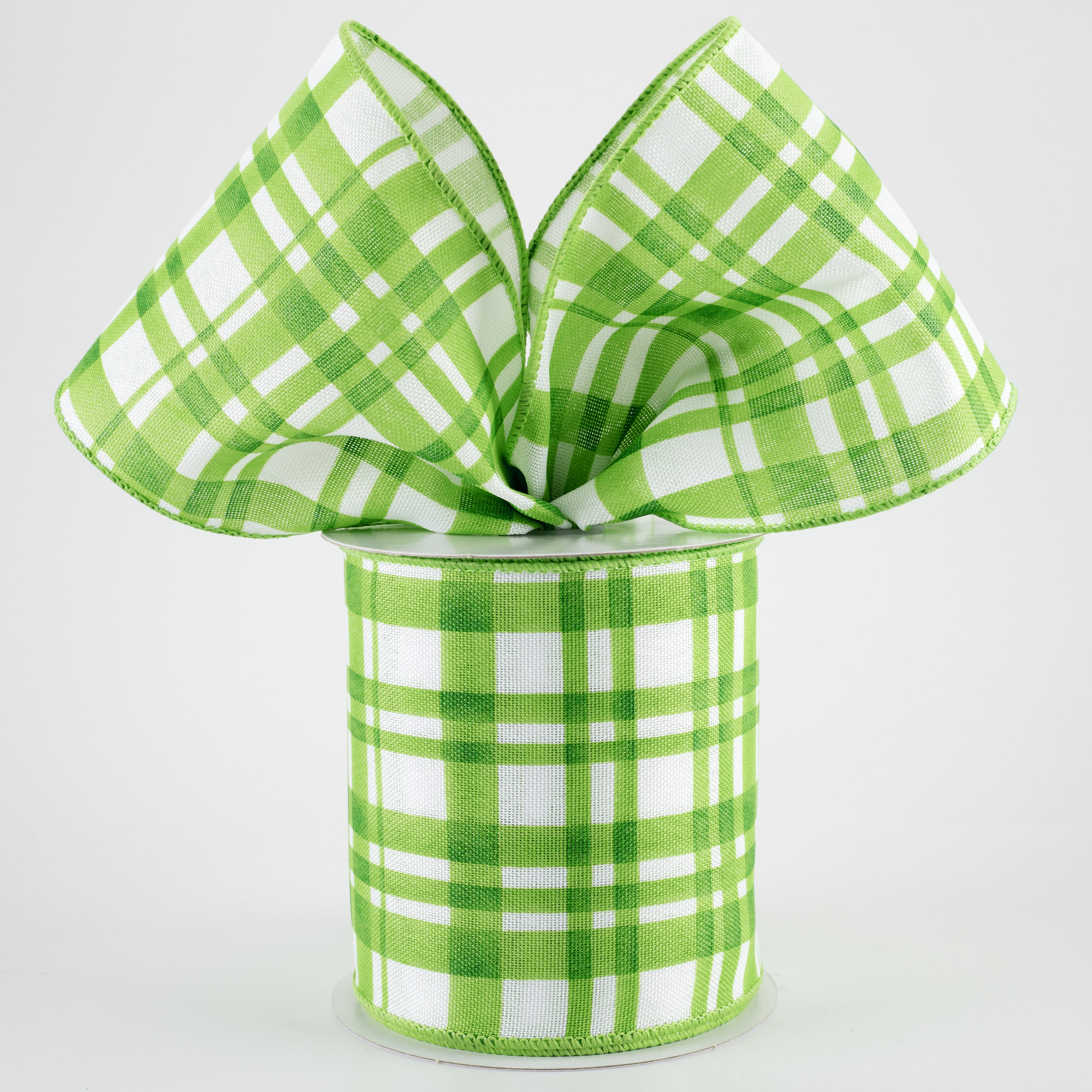 4" Watercolor Tuttola Plaid Ribbon: Green (10 Yards)