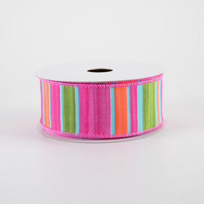 1.5" Watercolor Horizontal Stripes Ribbon: Fuchsia Pink, Orange, Blue & Green (10 Yards)