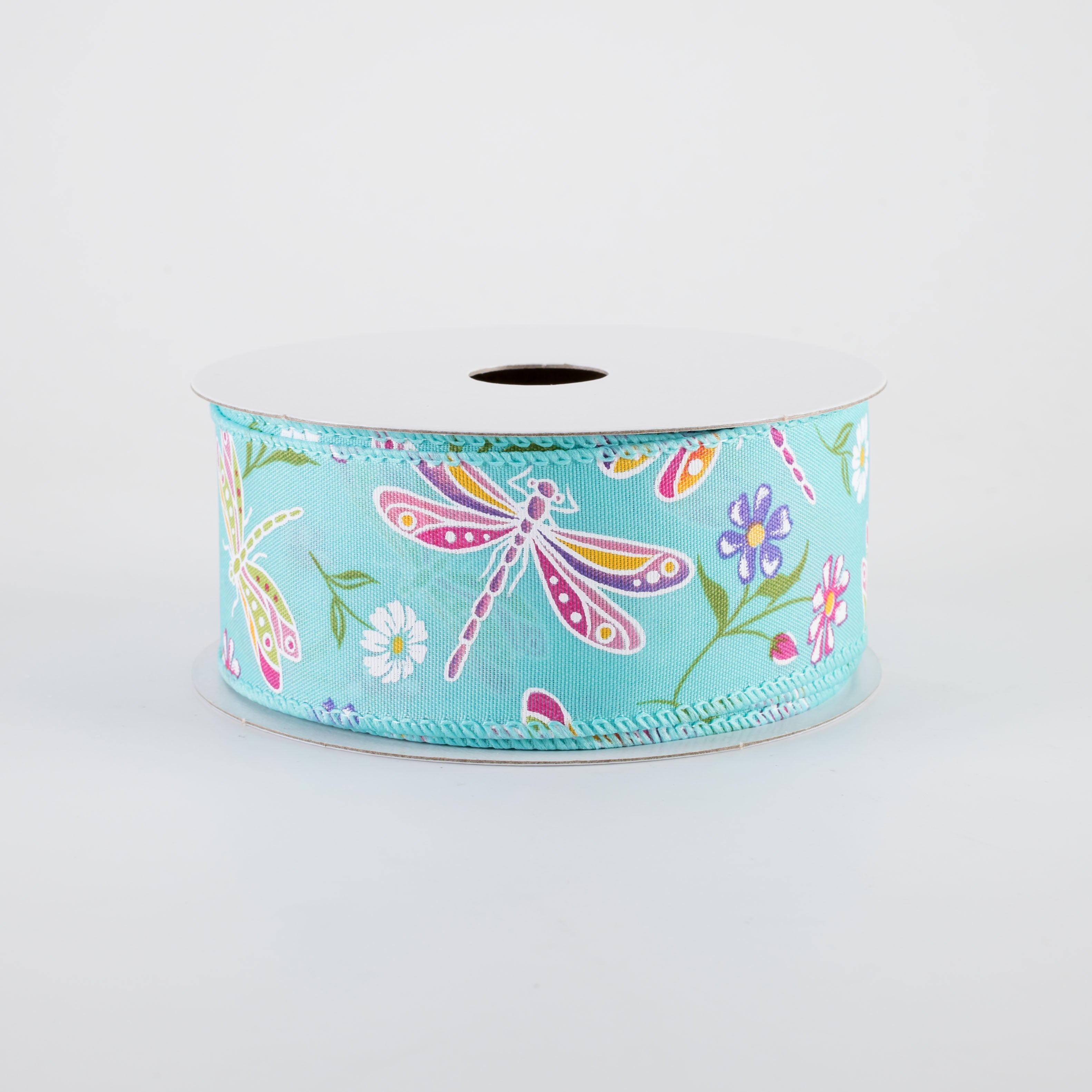 1.5" Dragonflies & Flowers Ribbon: Teal (10 Yards)