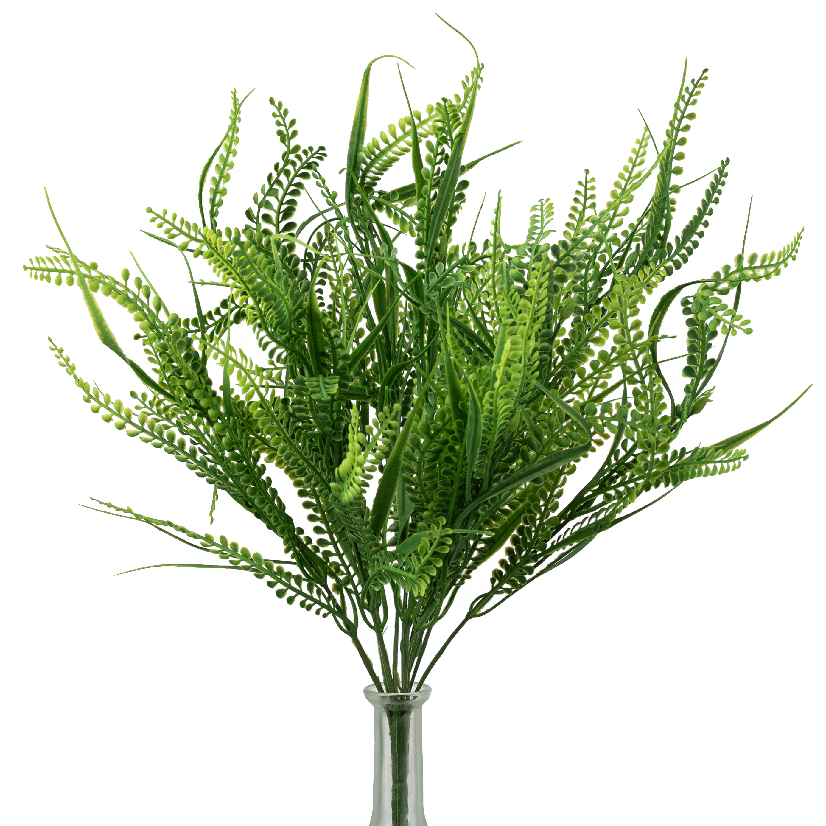 21" Plastic Button Fern Bush: Green