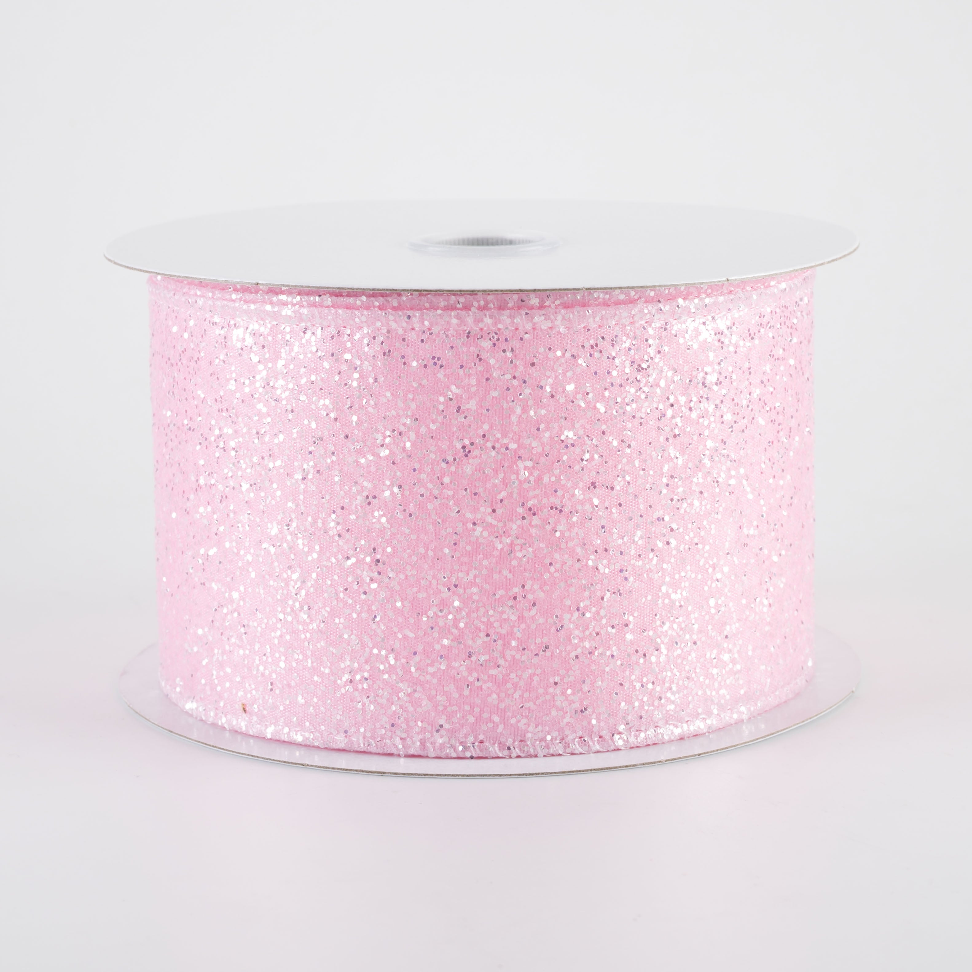 2.5" Candy Glittered Satin Ribbon: Light Pink (10 Yards)