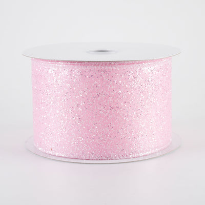 2.5" Candy Glittered Satin Ribbon: Light Pink (10 Yards)