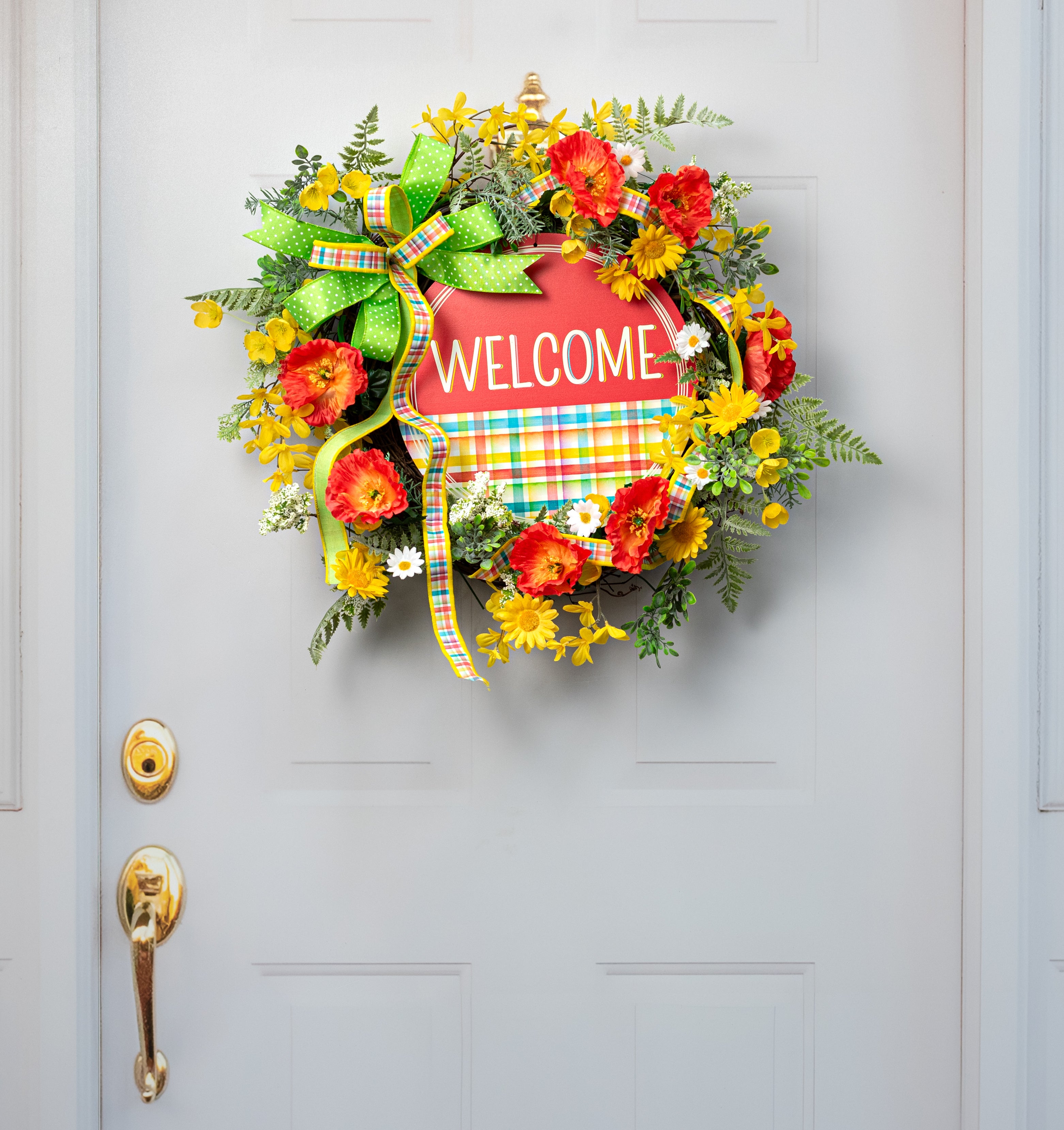 12" Round Metal Sign: Watercolor Plaid Welcome