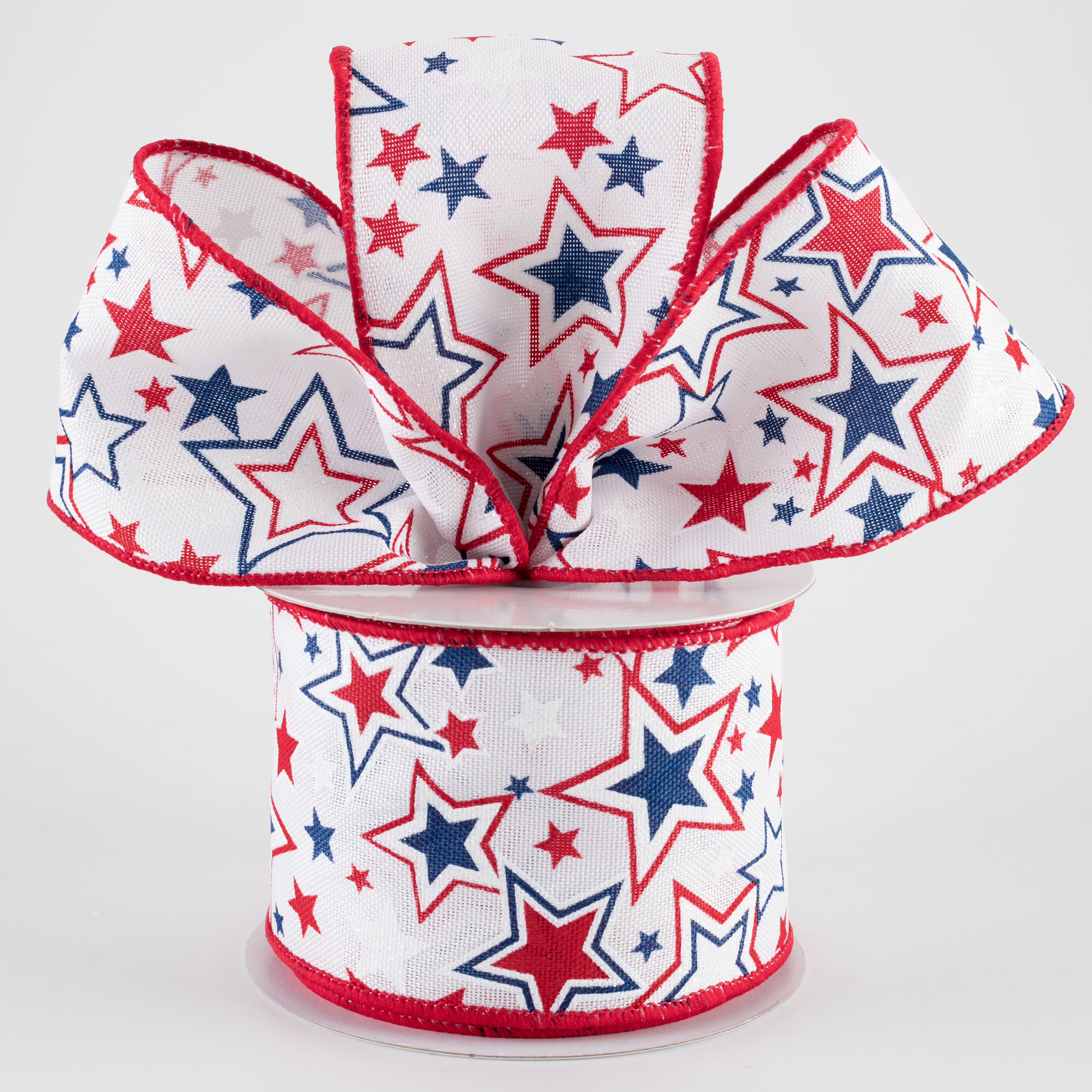 2.5" Printed Patriotic Stars Ribbon: White (10 Yards)