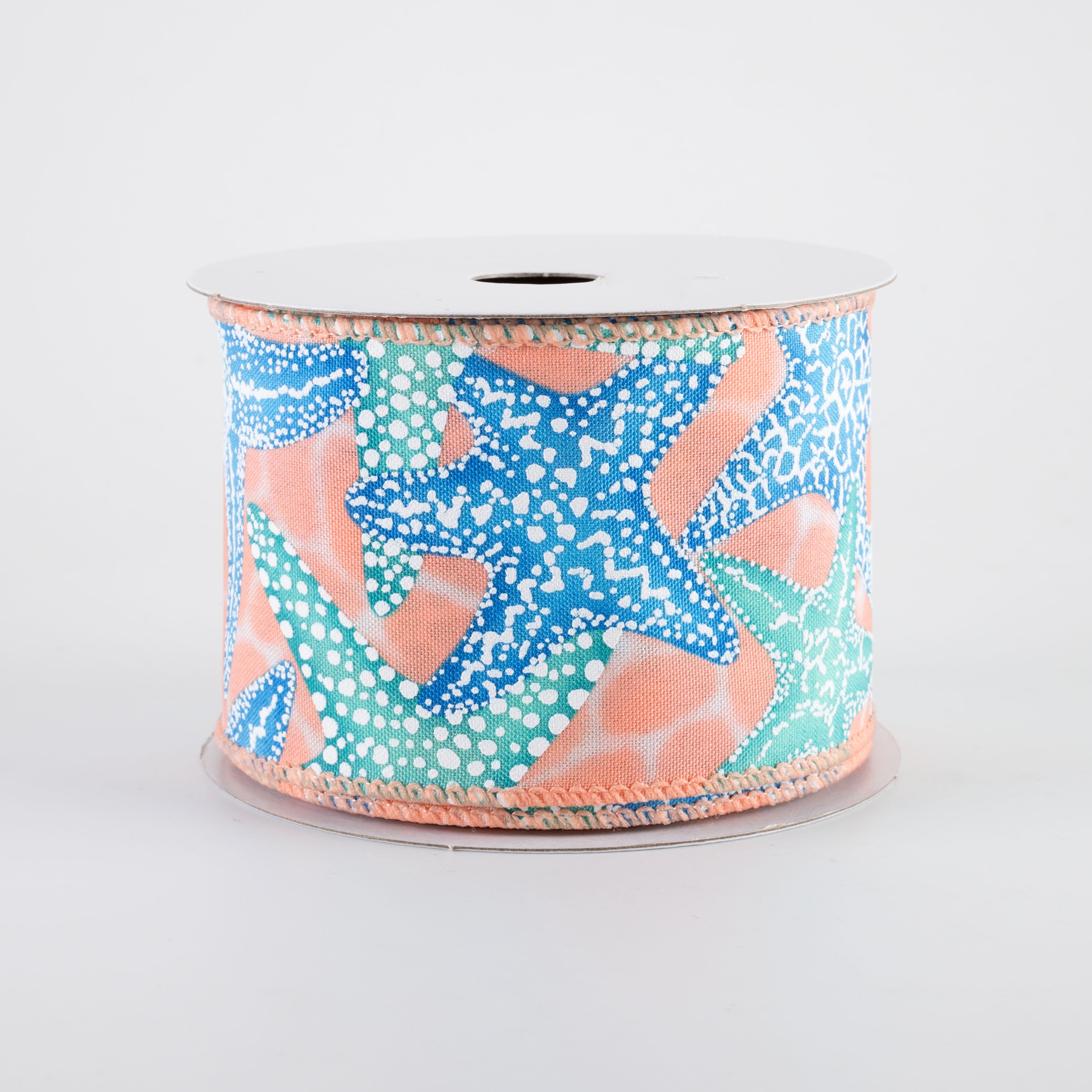 2.5" Starfish in Coral Water Ribbon: Teal & Blue (10 Yards)