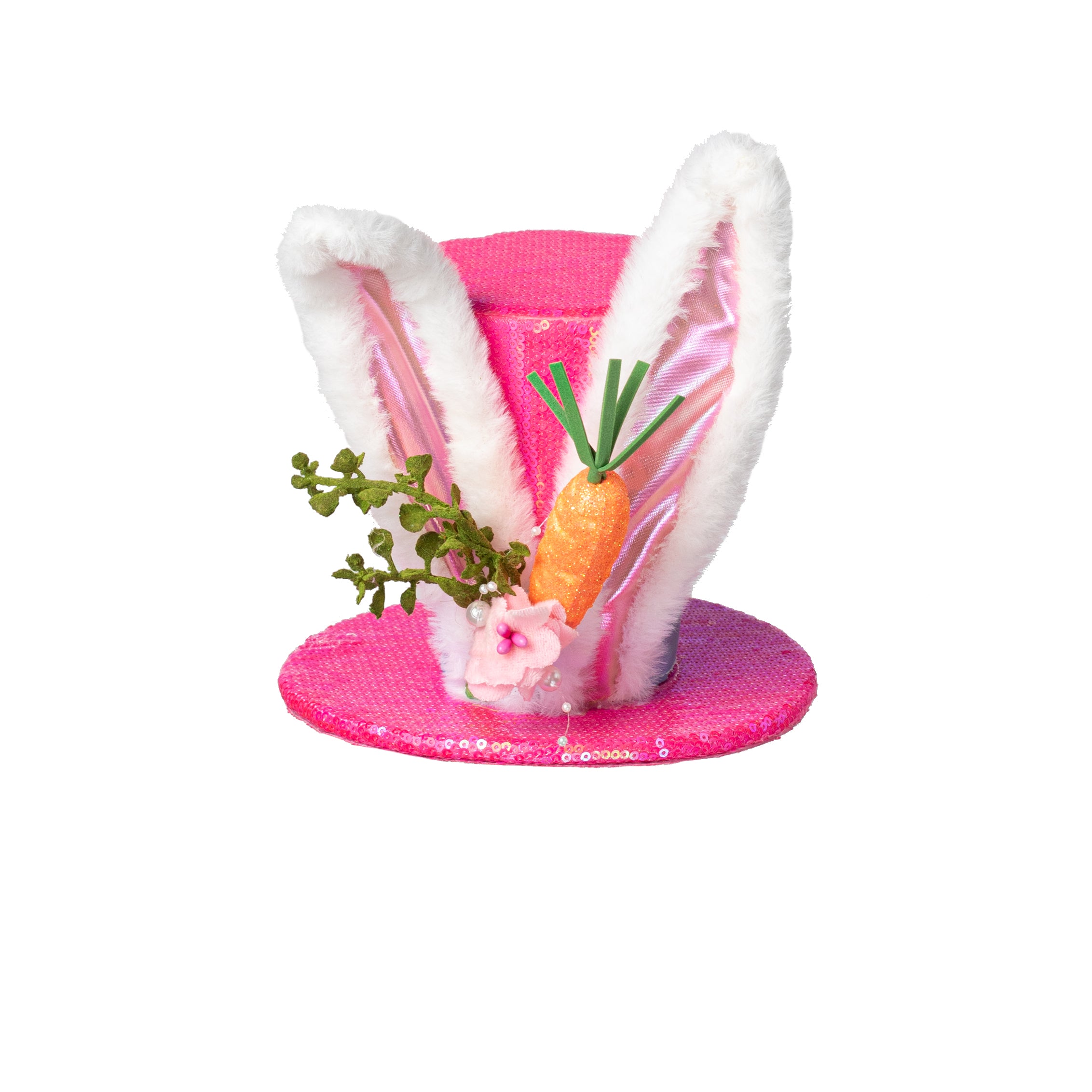 7.5" Sequin Bunny Top Hat Decor: Hot Pink