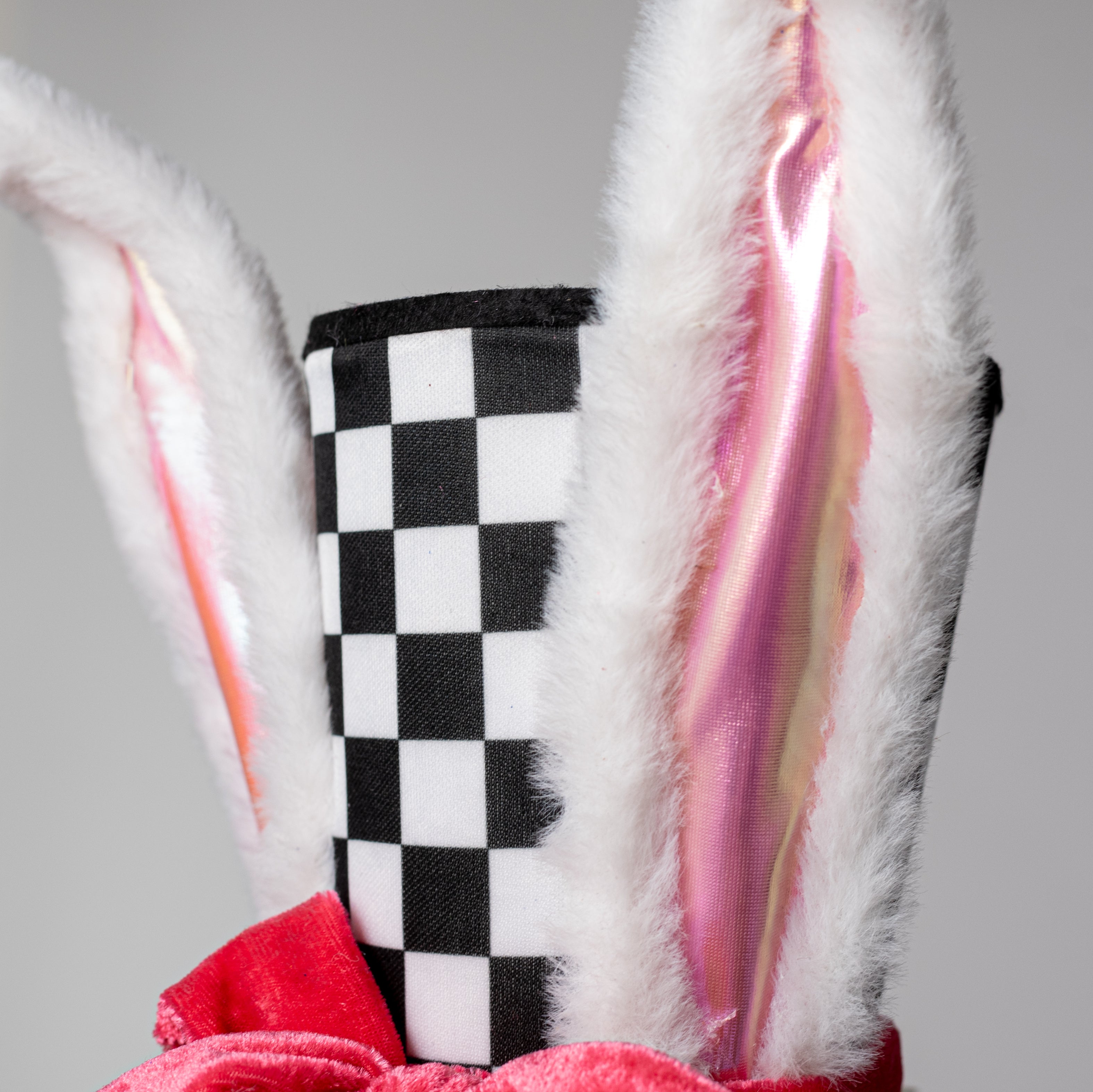 7.5" Black & White Check Bunny Top Hat Decor
