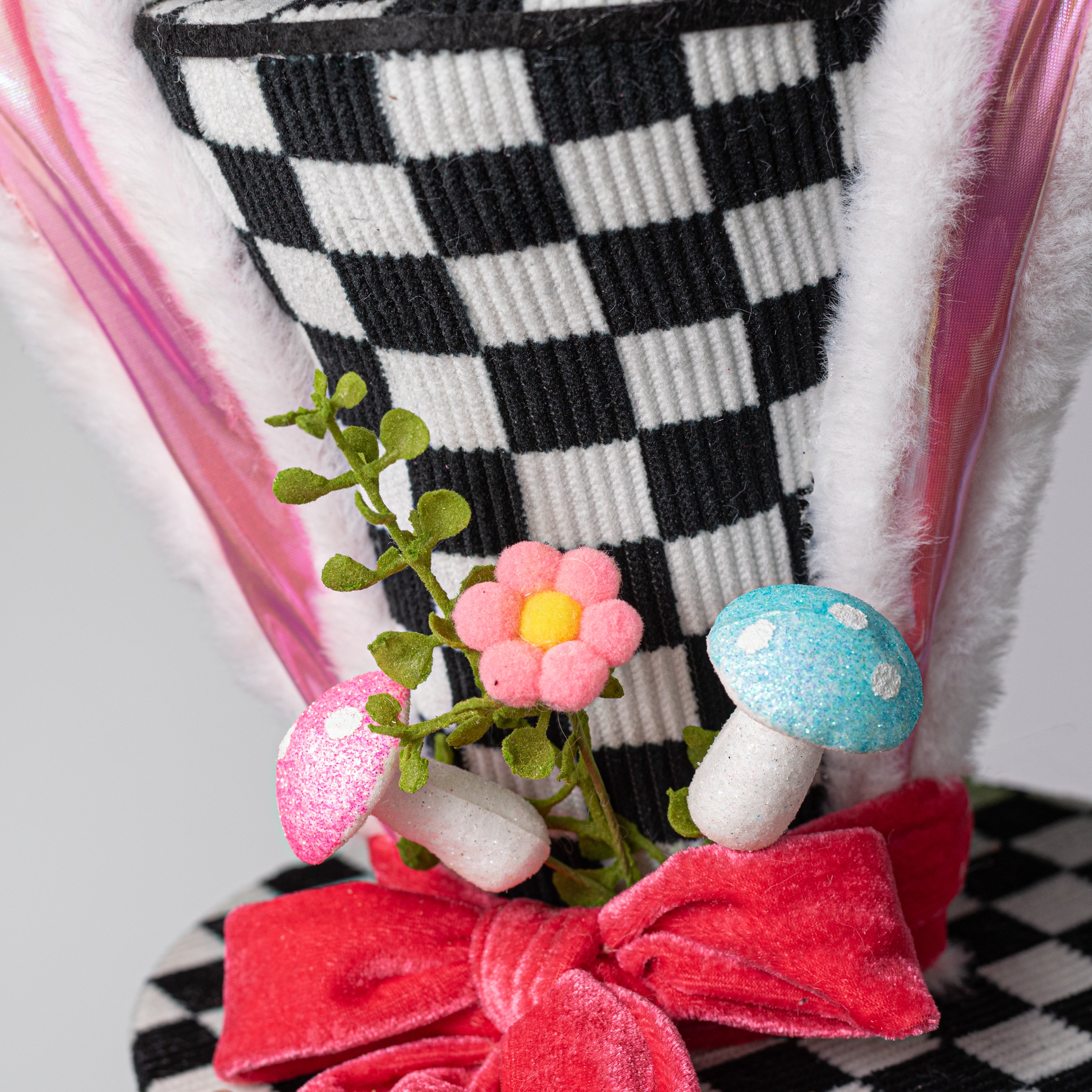 12" Black & White Check Bunny Top Hat Decor