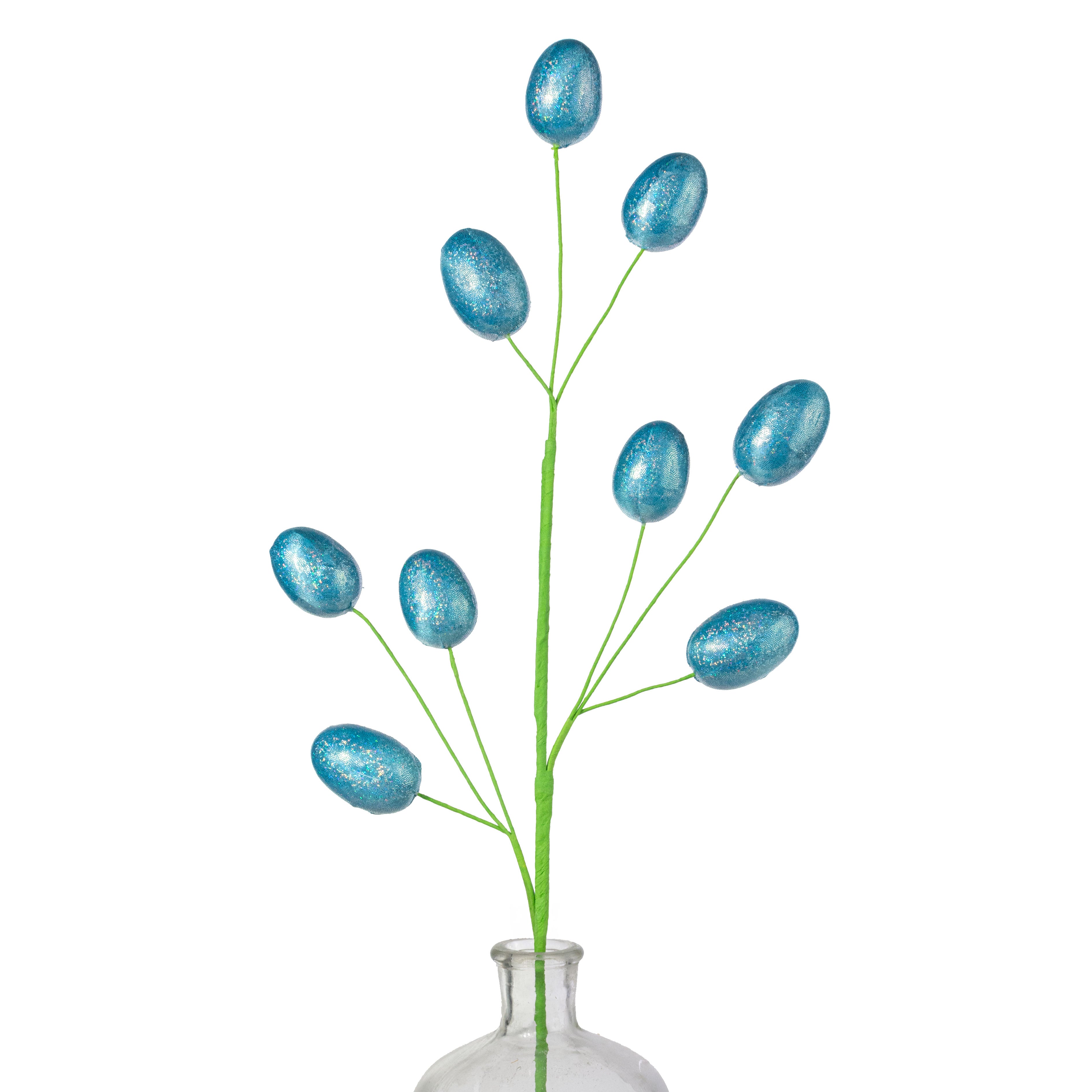 28" Polished Sequin Egg Spray: Iridescent Blue