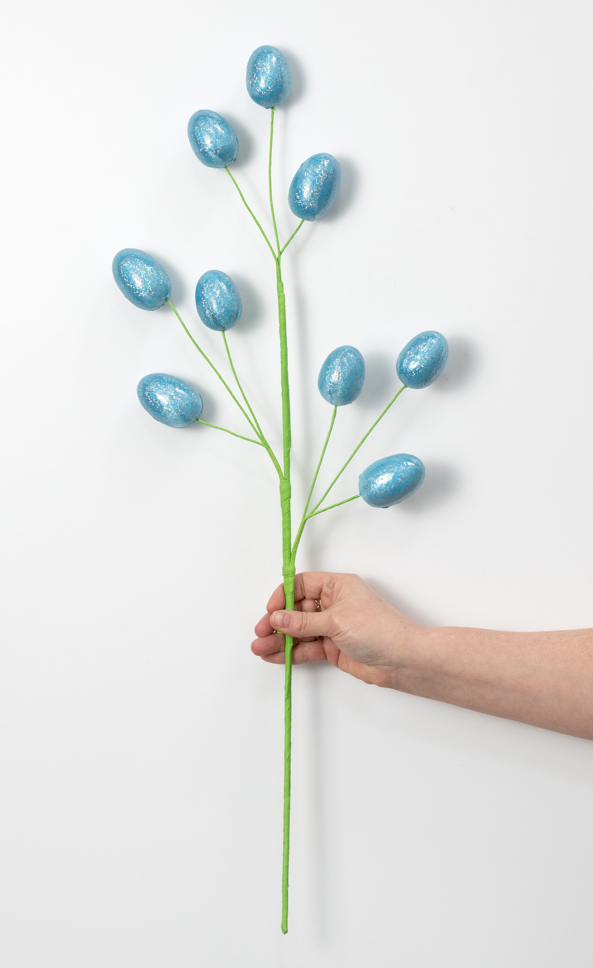 28" Polished Sequin Egg Spray: Iridescent Blue