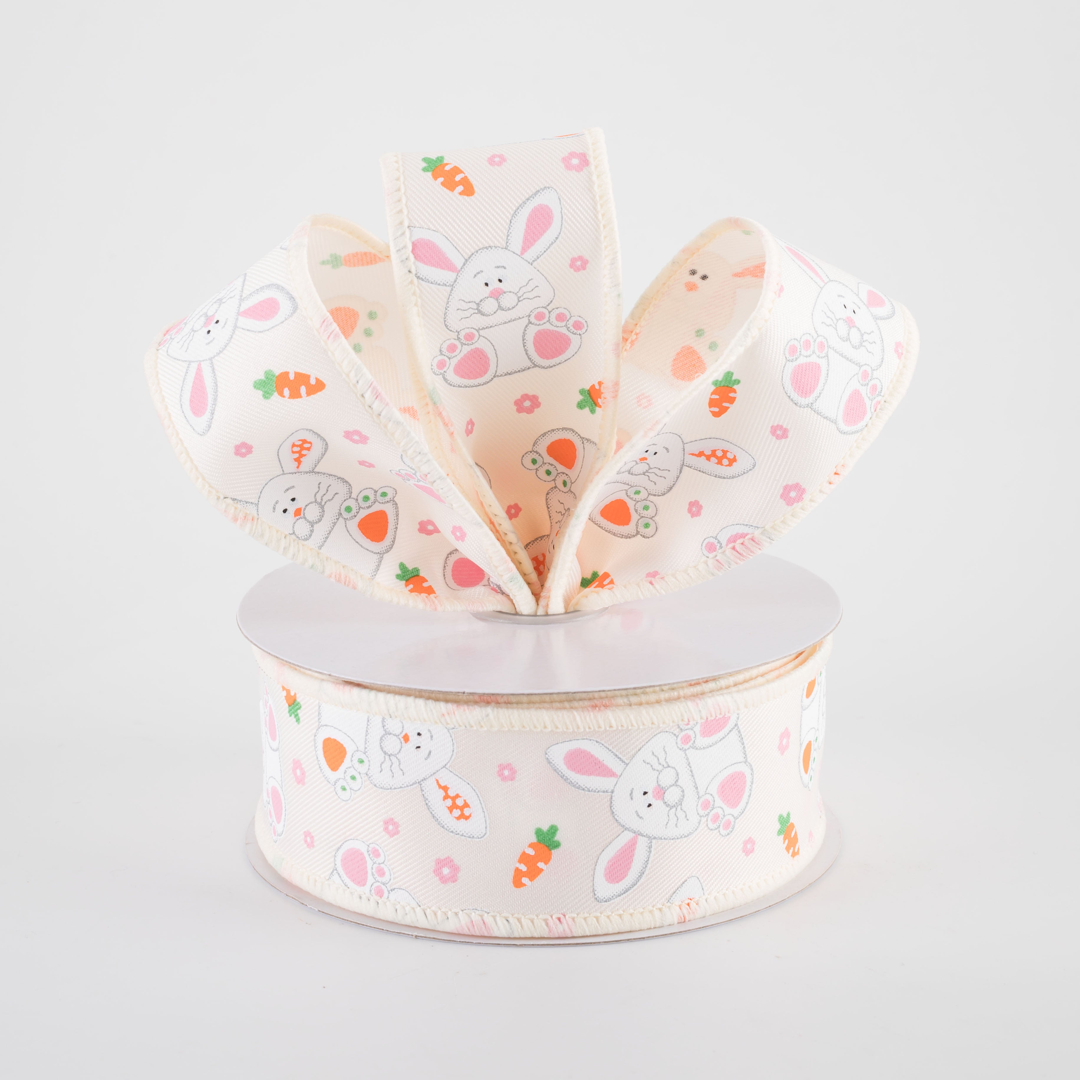 1.5" Playful Bunnies Ribbon: Ivory (10 Yards)