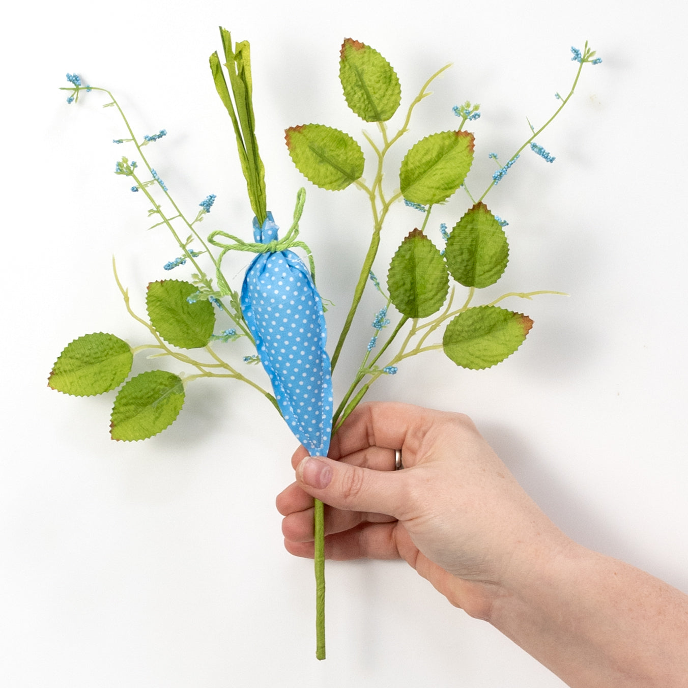 11" Polka Dot Carrot & Leaves Pick: Blue