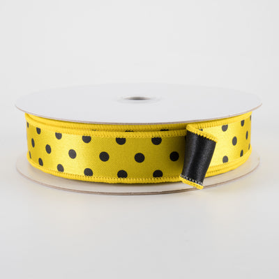 7/8" Double Sided Fused Small Polka Dot Ribbon: Yellow & Black (10 Yards)
