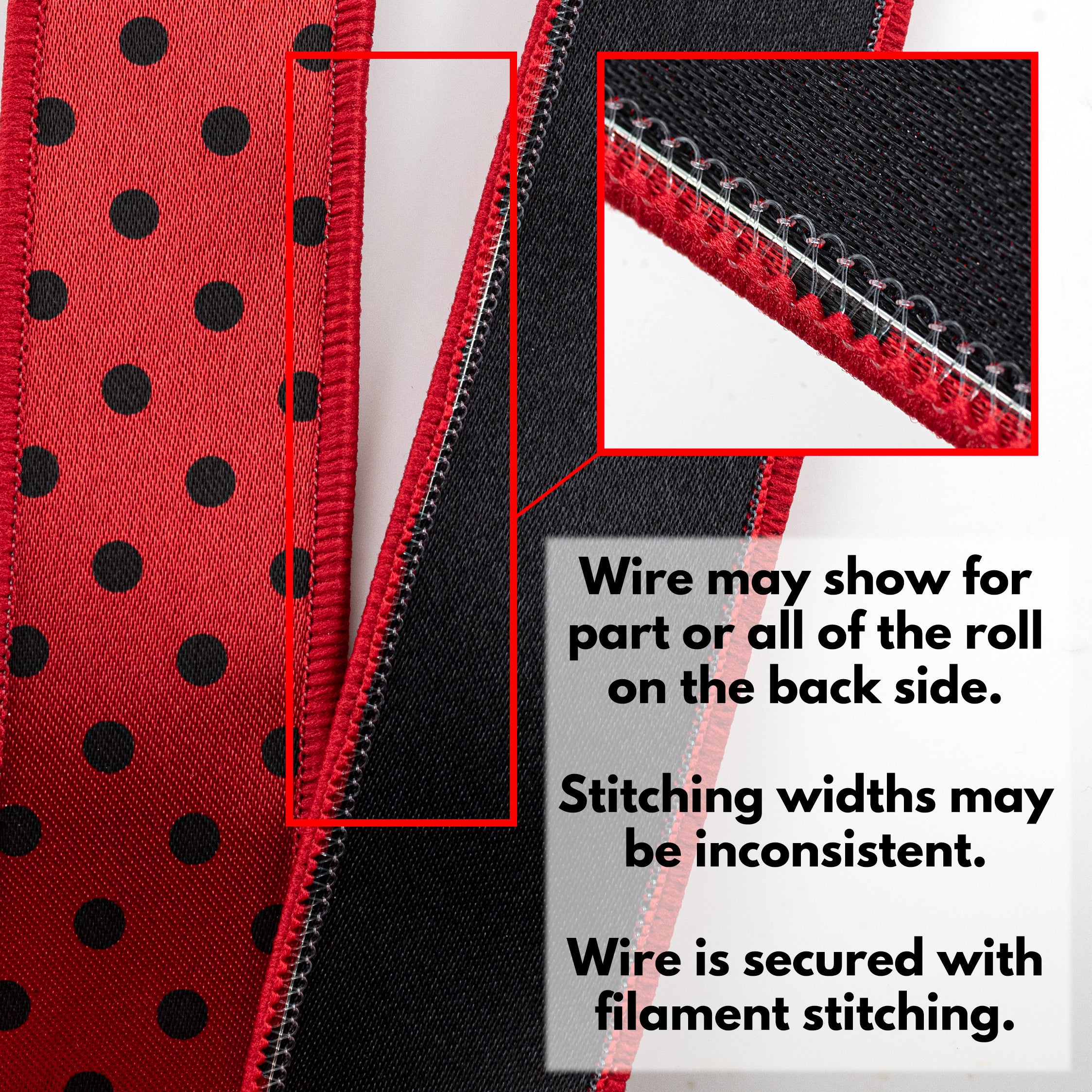 1.5" Double Sided Fused Small Polka Dot Ribbon: Red & Black (10 Yards)