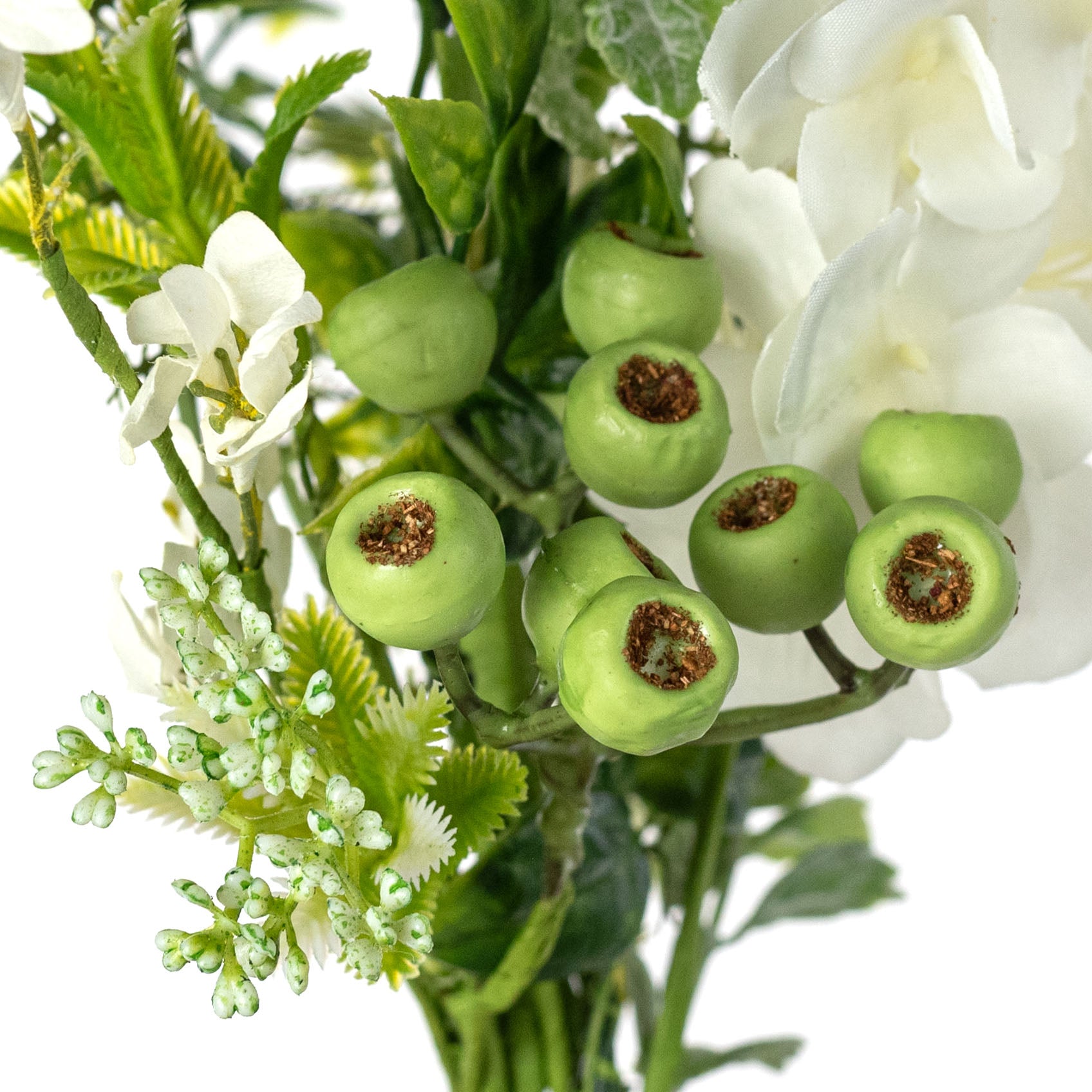 18" Hydrangea Blossoms & Mixed Leaves Pick: Cream