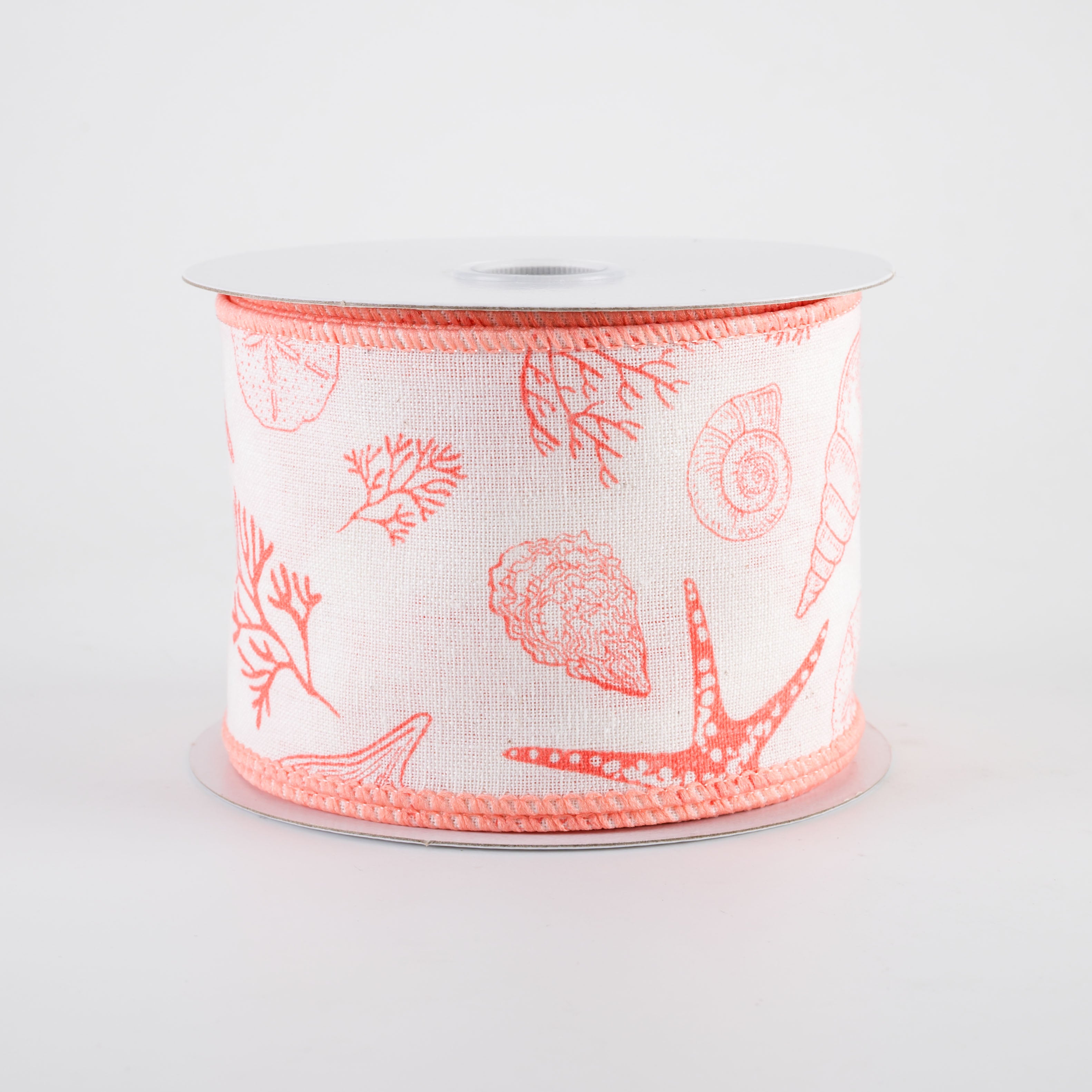 2.5" Canvas Stamped Beach Icons Ribbon: Coral on Ivory (10 Yards)