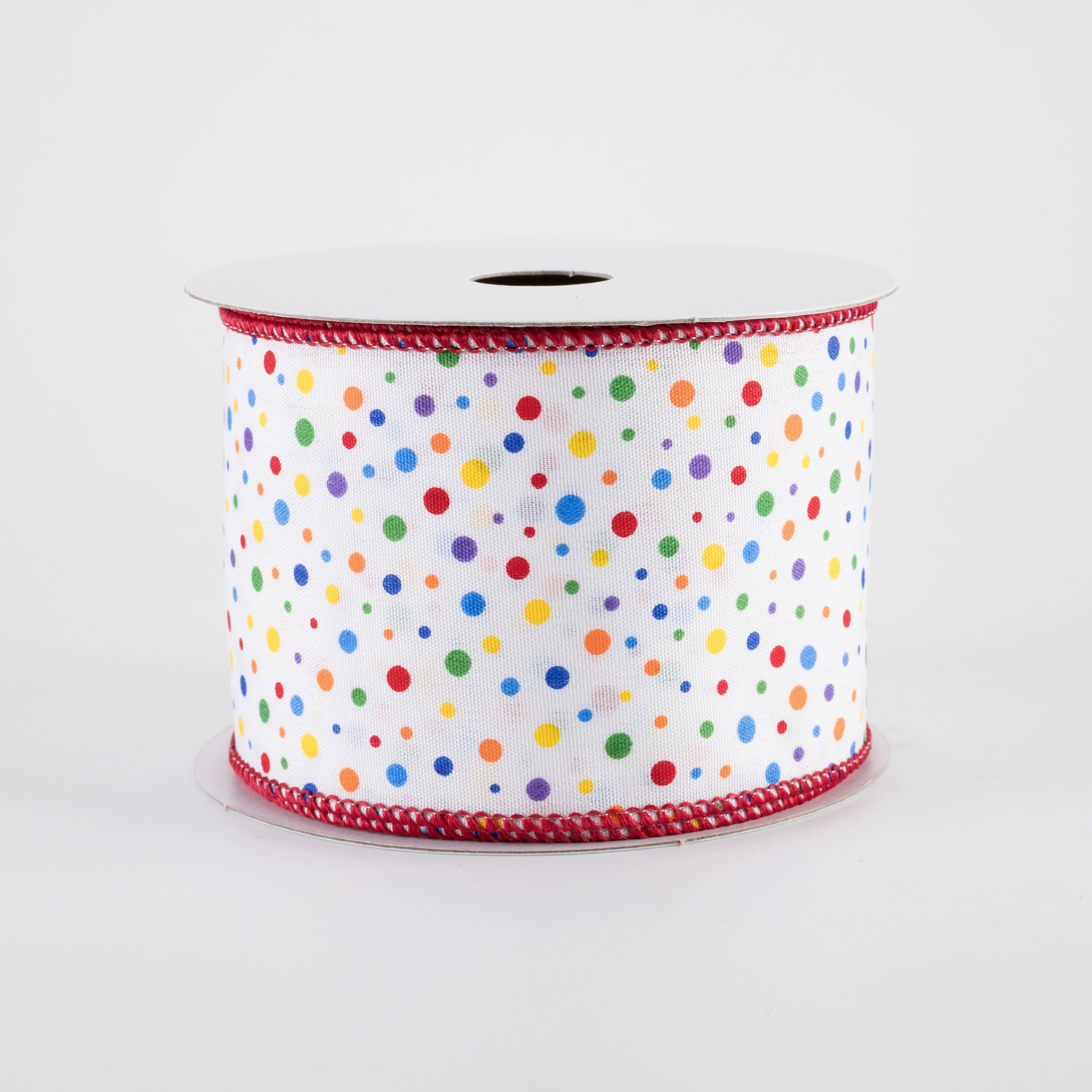 2.5" Rainbow Multi Mini Dot Ribbon: Red Edge (10 Yards)
