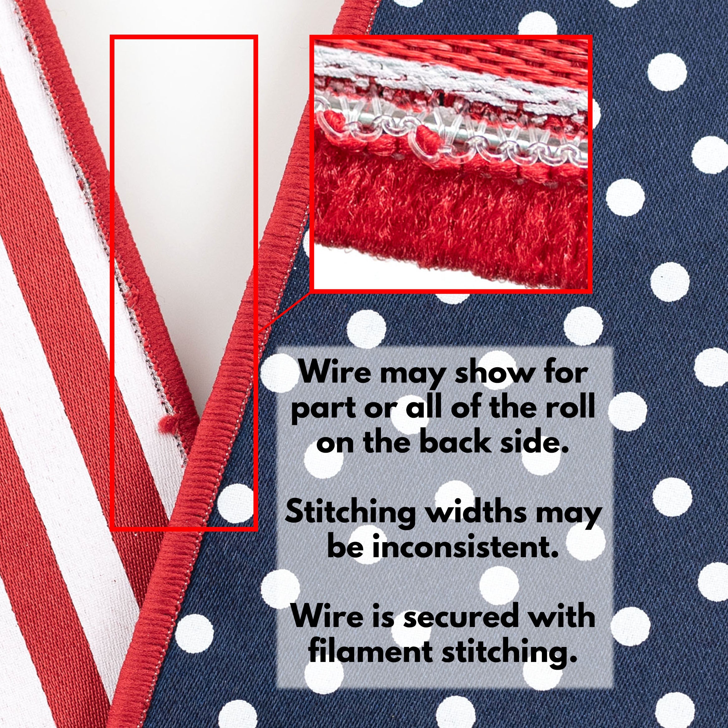 2.5" Double Sided Fused Polka Dots & Stripes Ribbon: Red, White & Navy Blue (10 Yards)