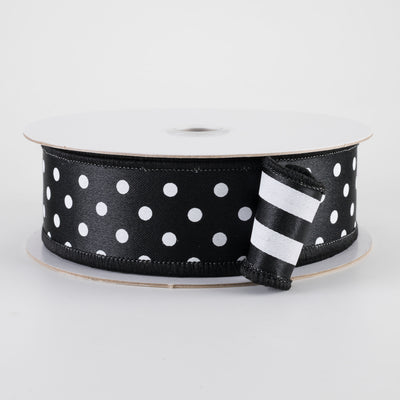 1.5" Double Sided Fused Polka Dots & Stripes Ribbon: Black & White (10 Yards)