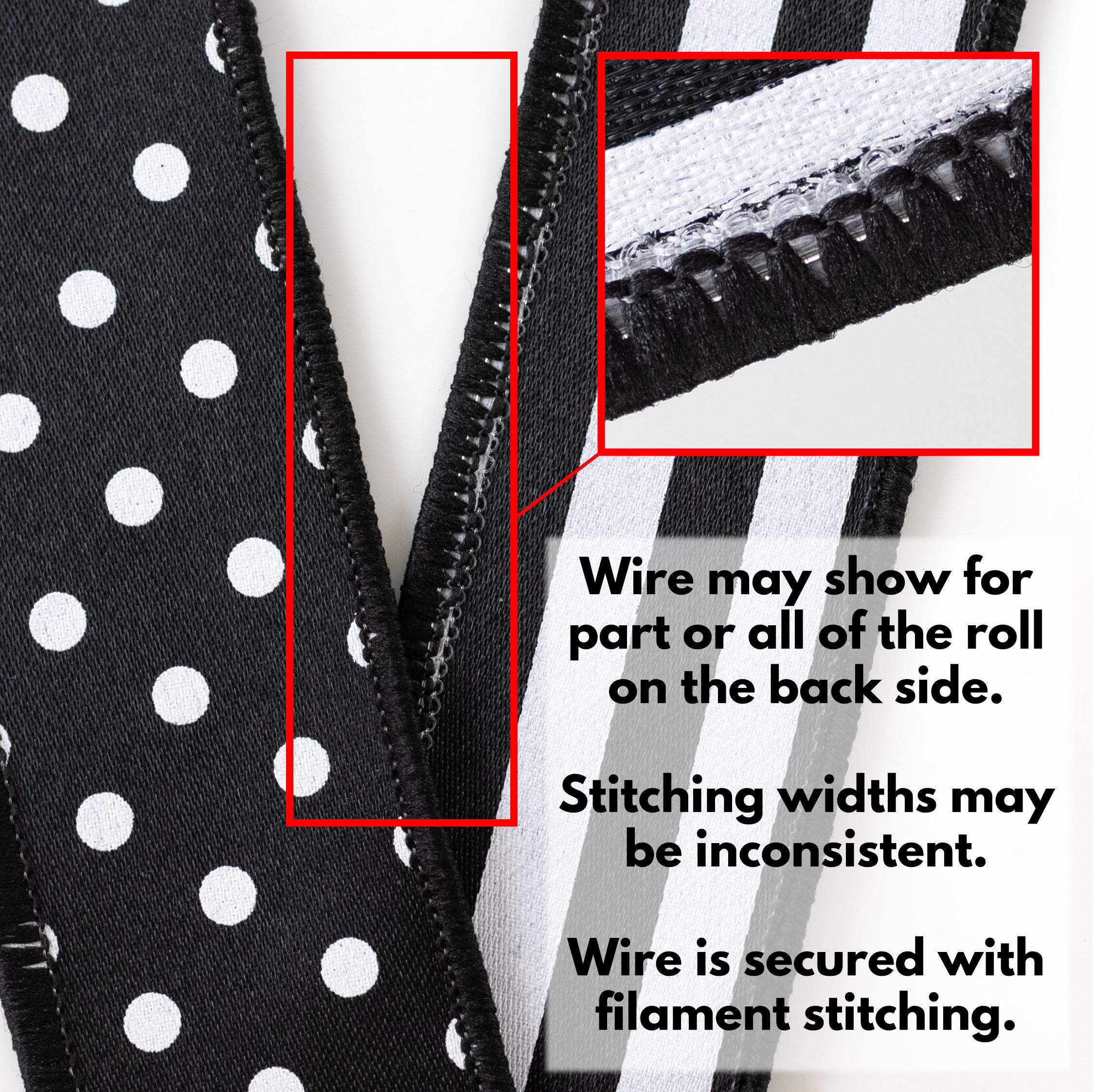 1.5" Double Sided Fused Polka Dots & Stripes Ribbon: Black & White (10 Yards)