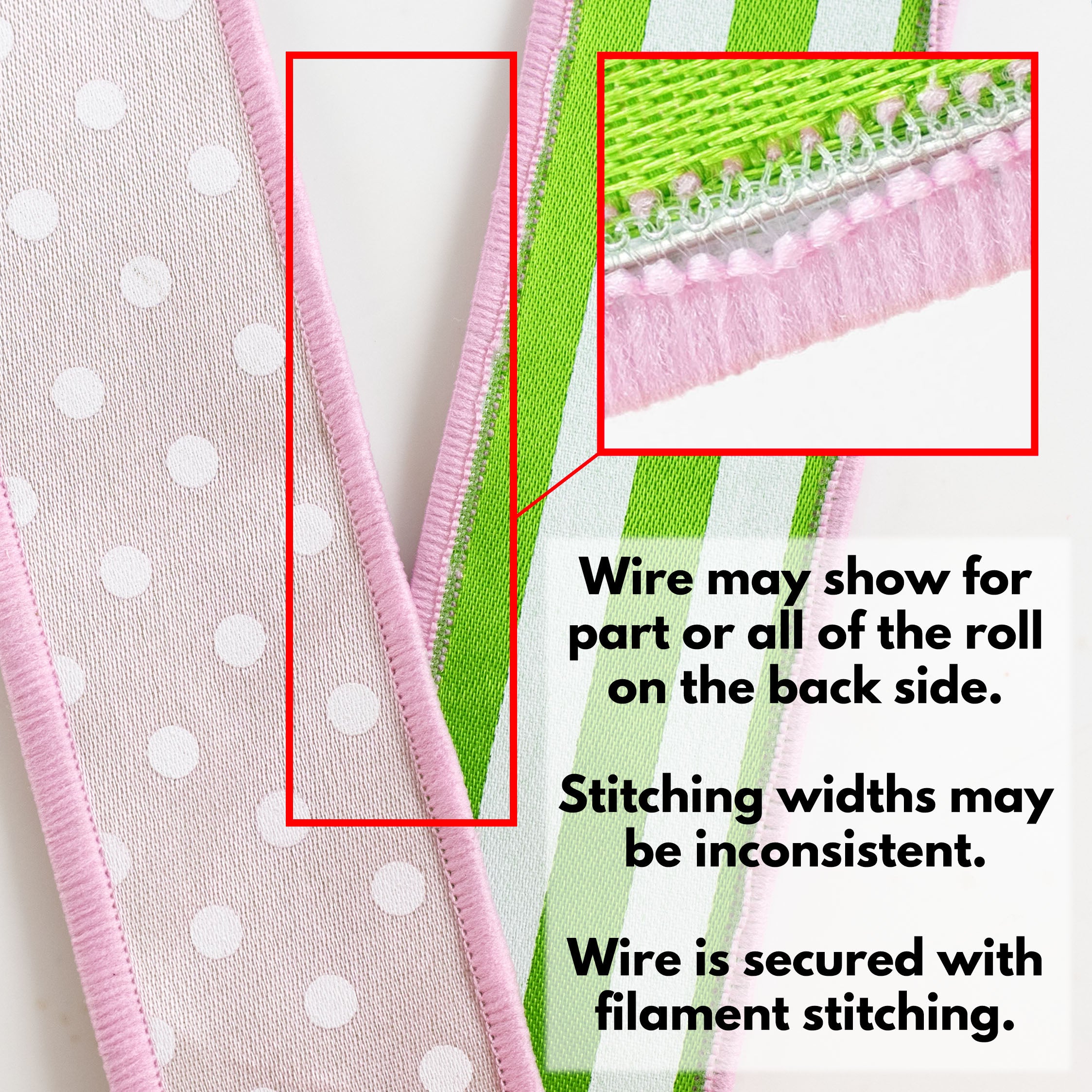 1.5" Double Sided Fused Polka Dots & Stripes Ribbon: Pink, Green & White (10 Yards)