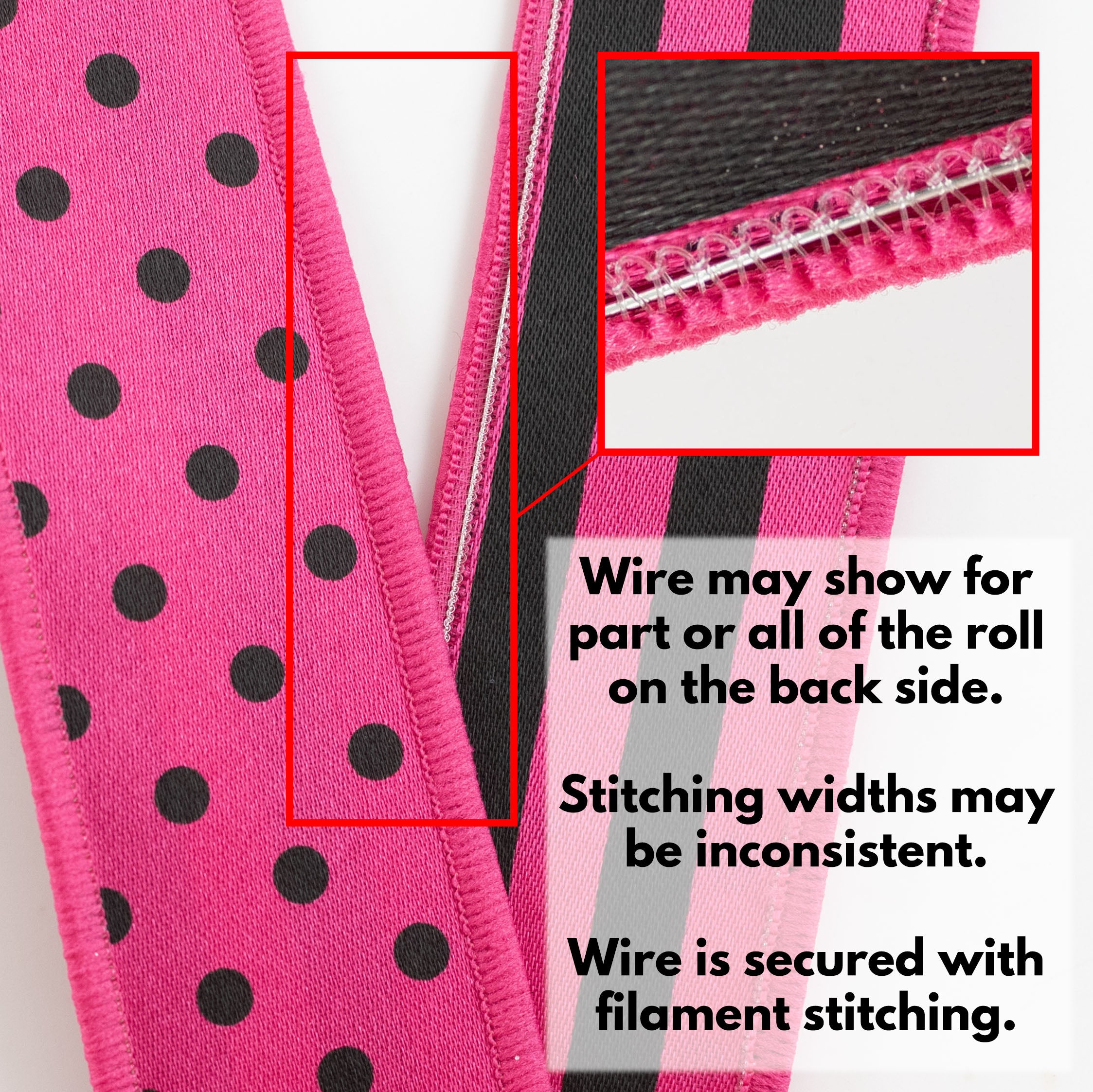 1.5" Double Sided Fused Polka Dots & Stripes Ribbon: Hot Pink & Black (10 Yards)