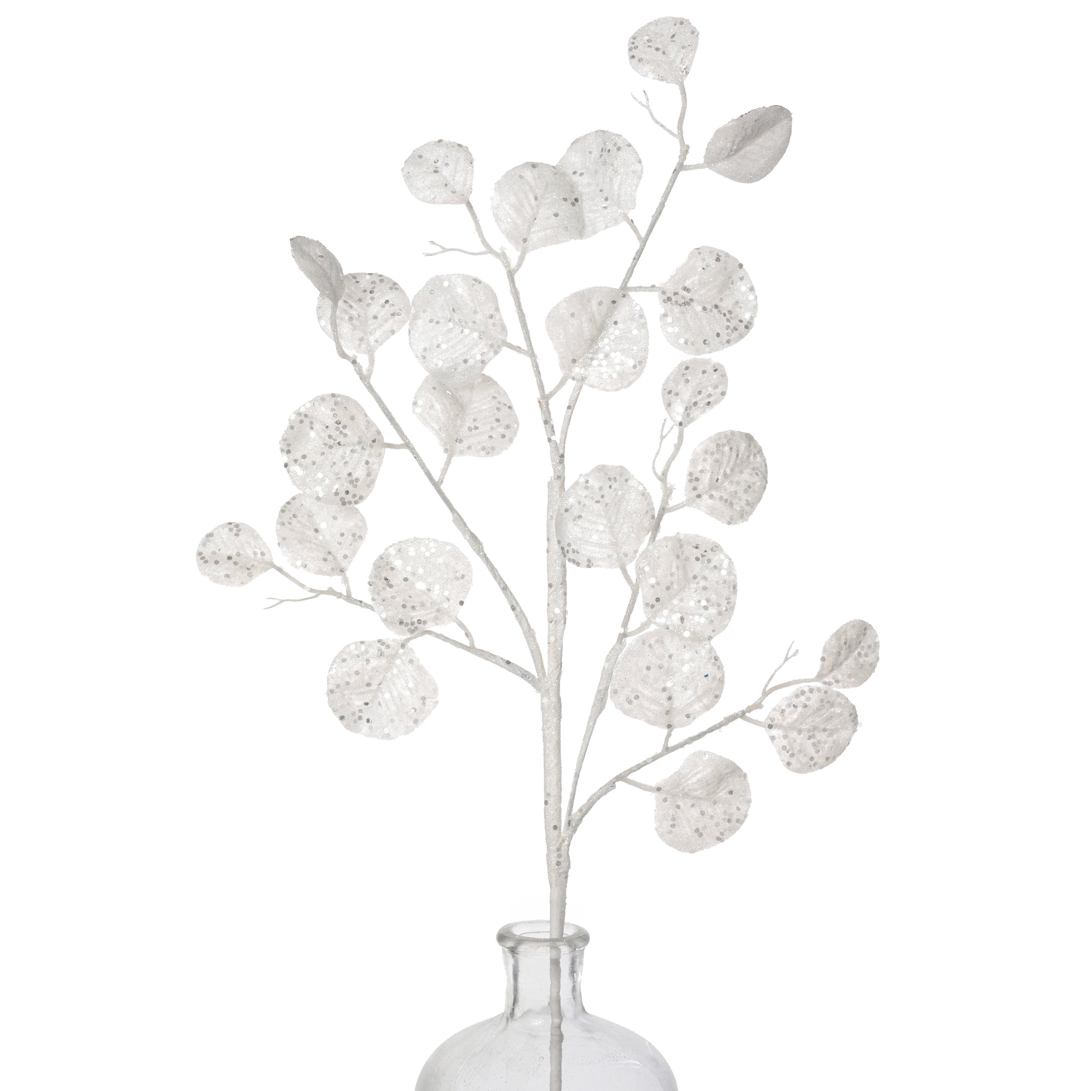 28" Glitter Silver Dollar Eucalyptus Spray: White