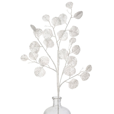 28" Glitter Silver Dollar Eucalyptus Spray: White