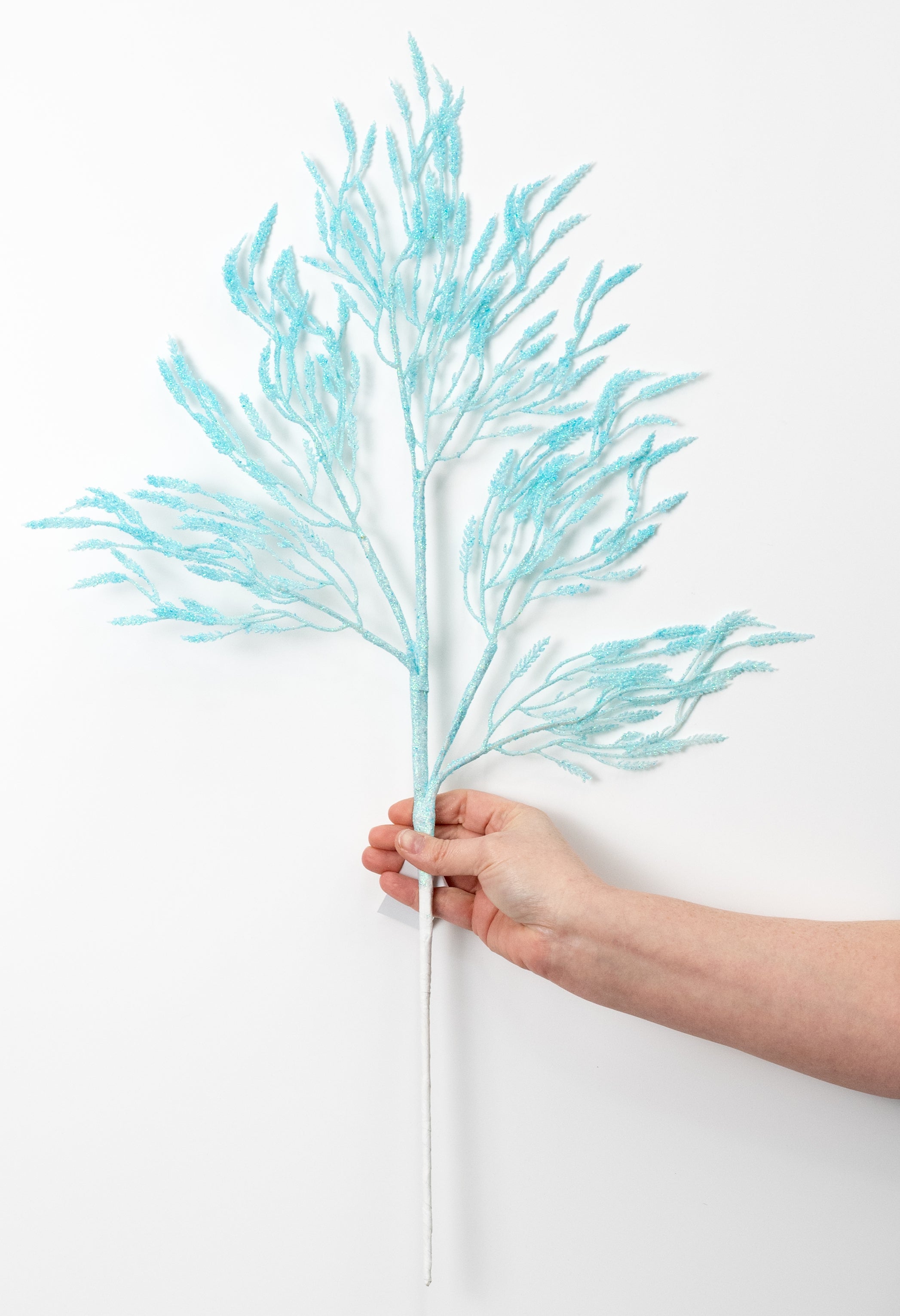 28" Glittered Wild Twigs Spray: Iridescent Light Blue