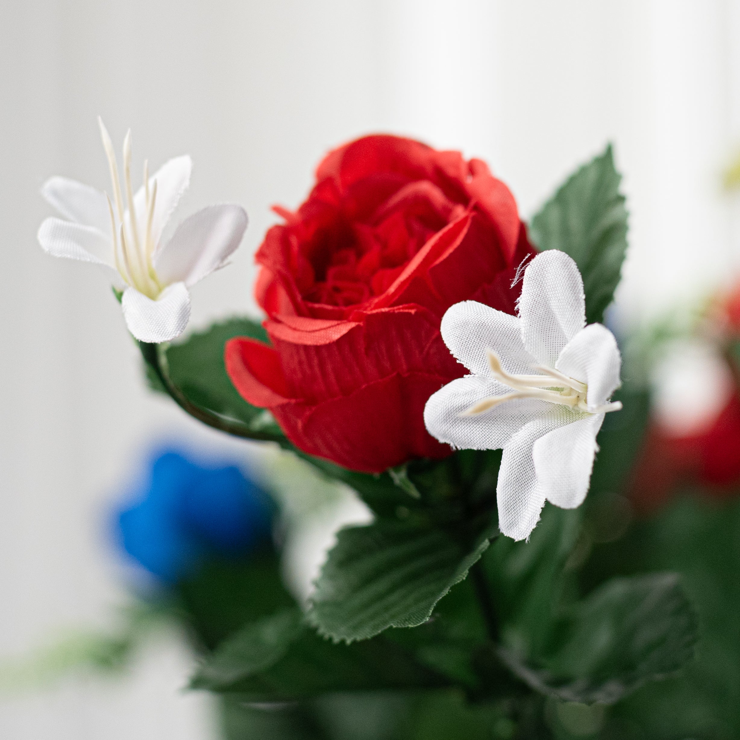 17" Mixed Peony & Greenery Bush: Red, White & Blue (12 Stem)