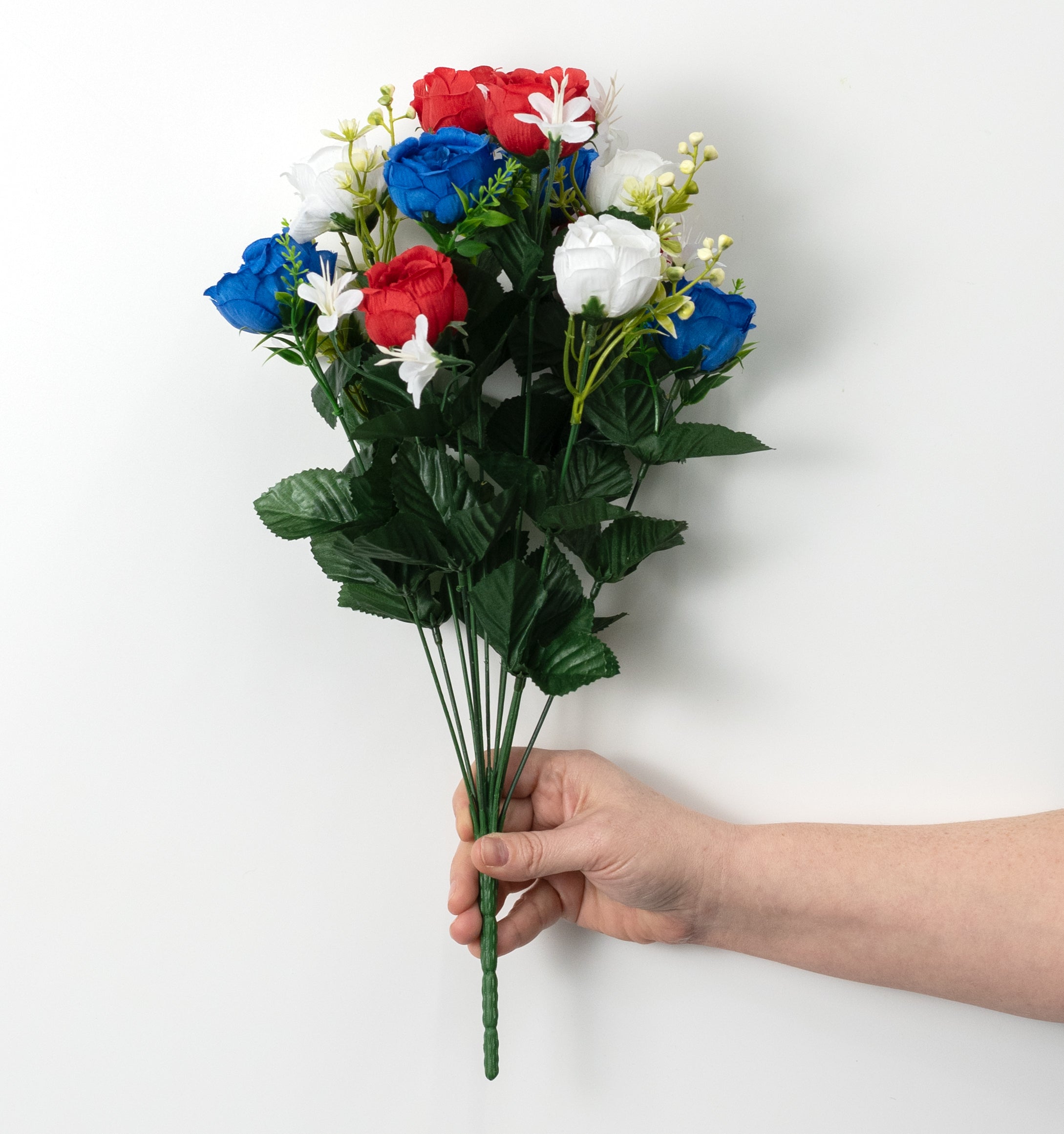 17" Mixed Peony & Greenery Bush: Red, White & Blue (12 Stem)