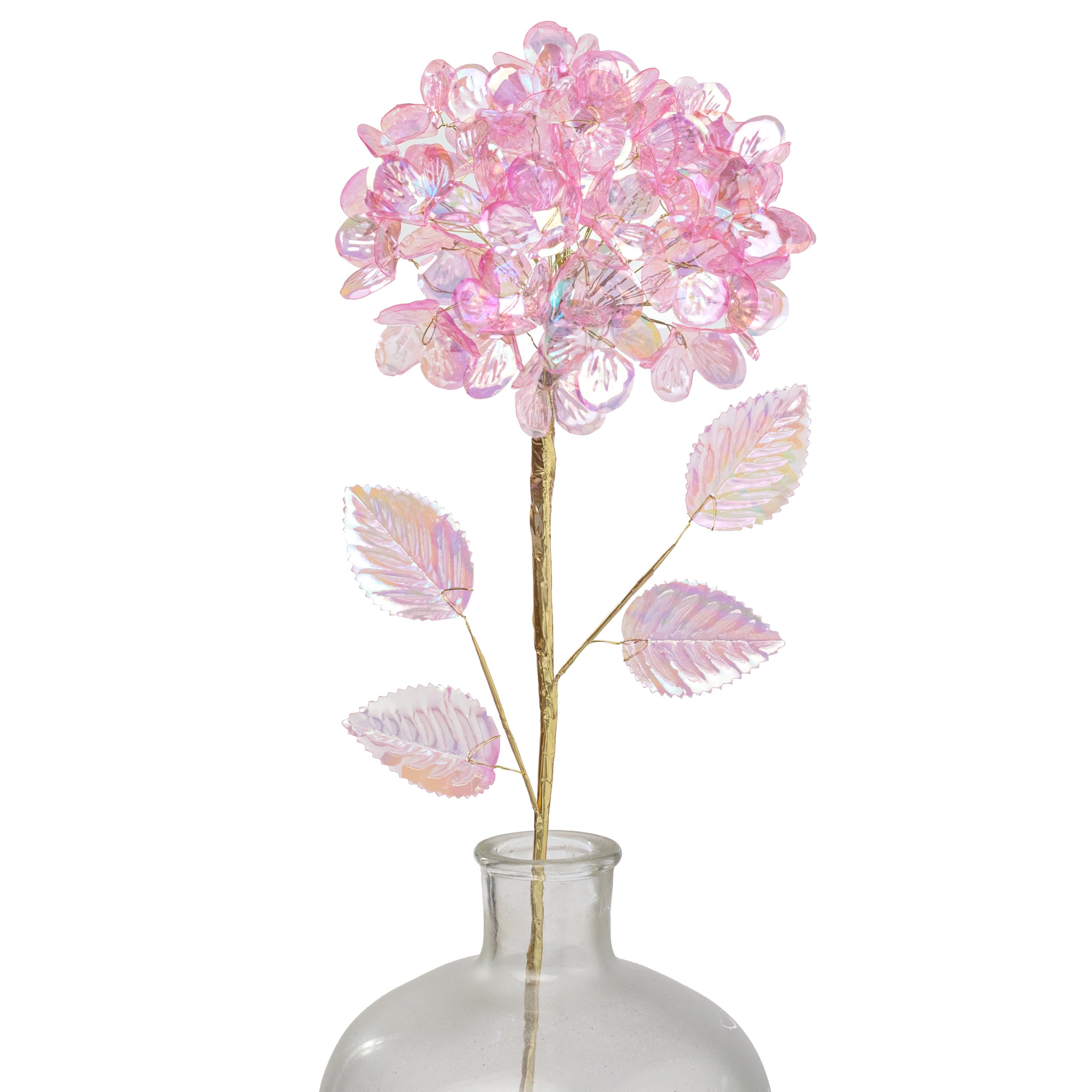 6" x 24" Plastic Hydrangea Stem: Iridescent Transparent Pink
