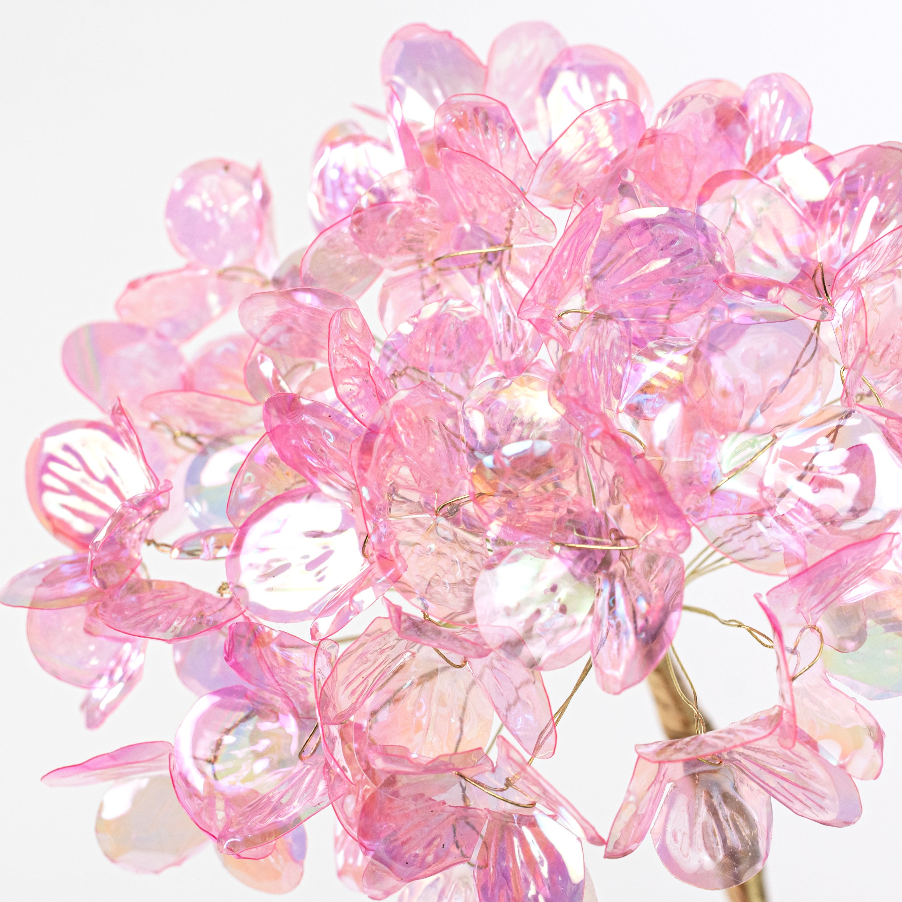 6" x 24" Plastic Hydrangea Stem: Iridescent Transparent Pink
