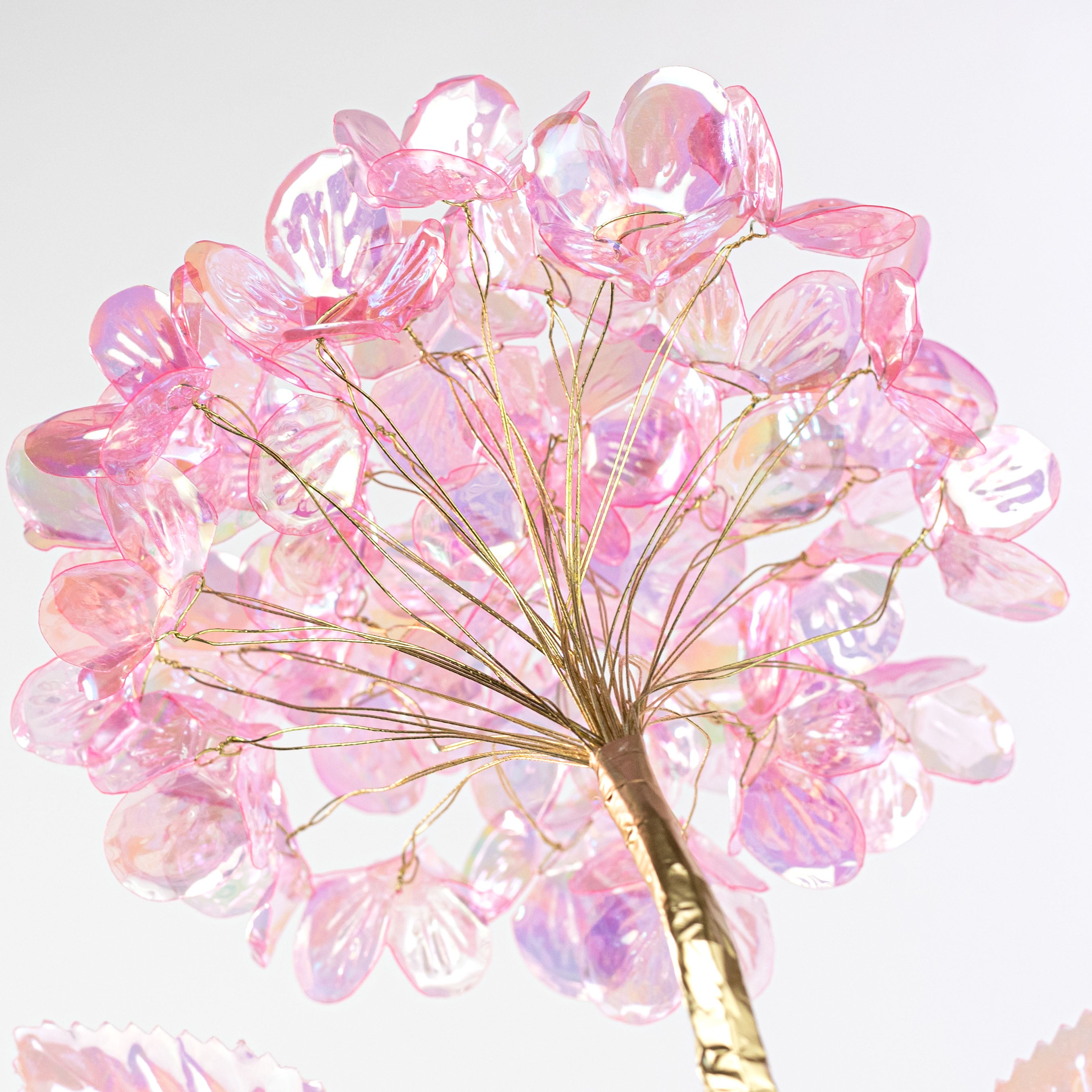 6" x 24" Plastic Hydrangea Stem: Iridescent Transparent Pink