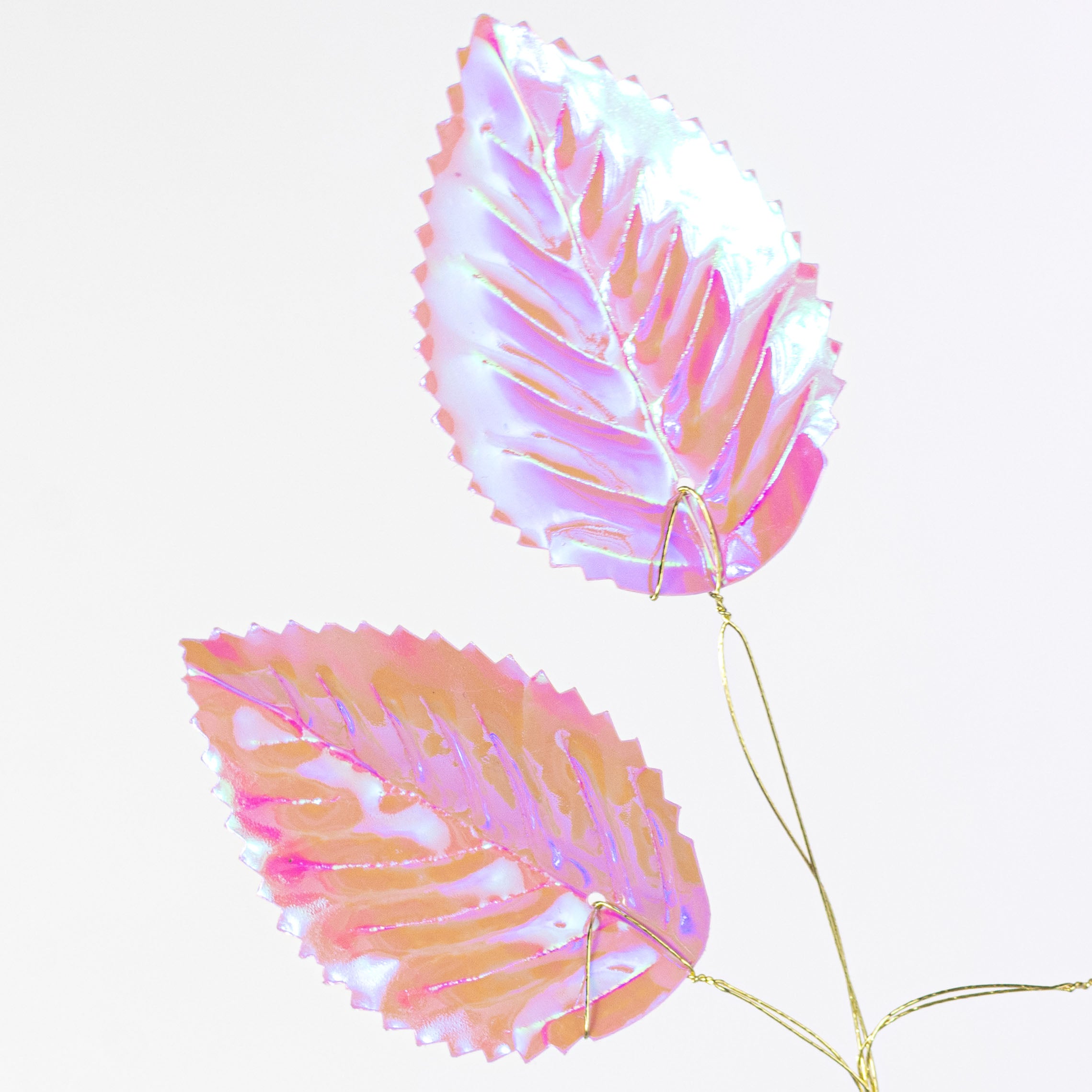28" Plastic Hydrangea Leaves Spray: Iridescent Lavender