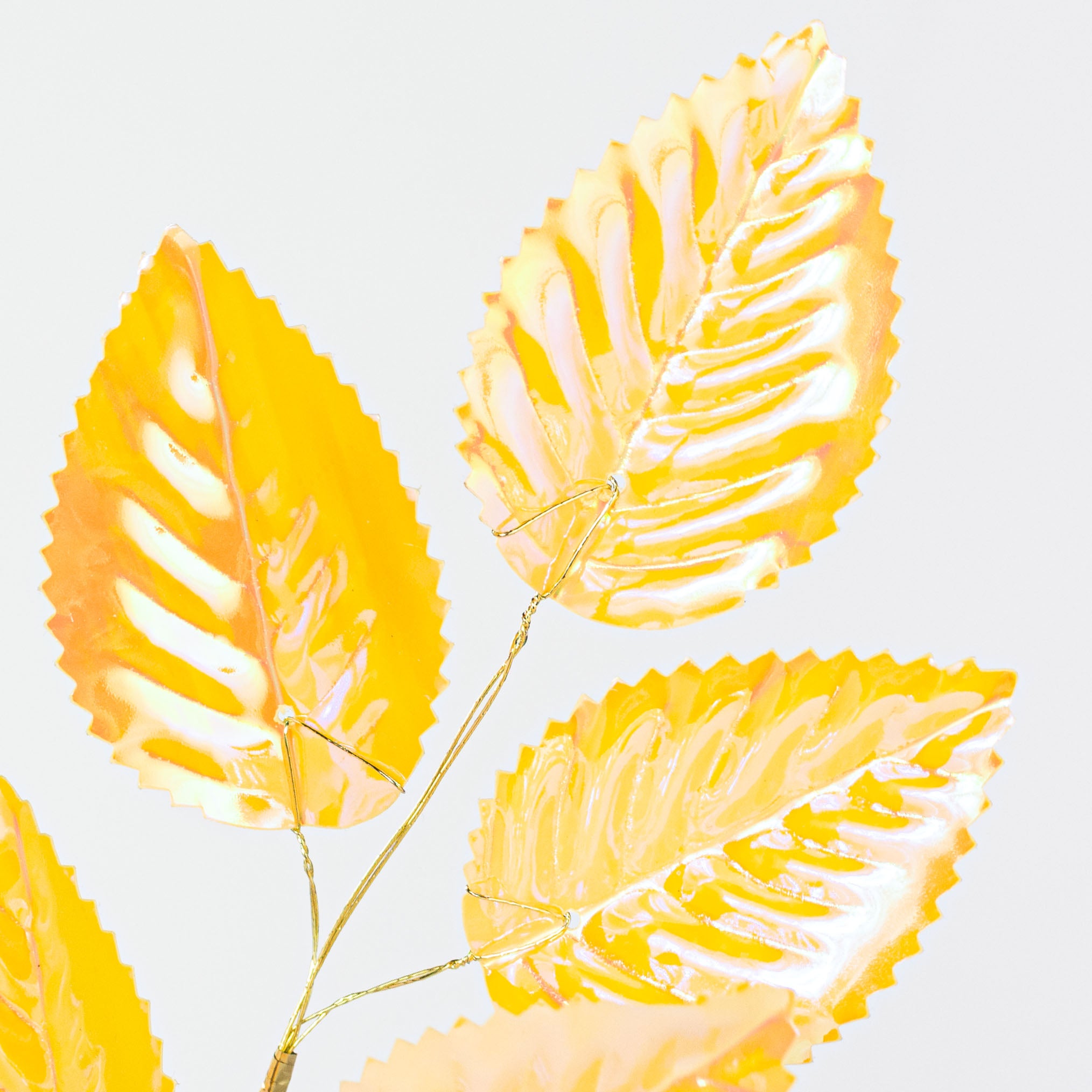 28" Plastic Hydrangea Leaves Spray: Iridescent Yellow