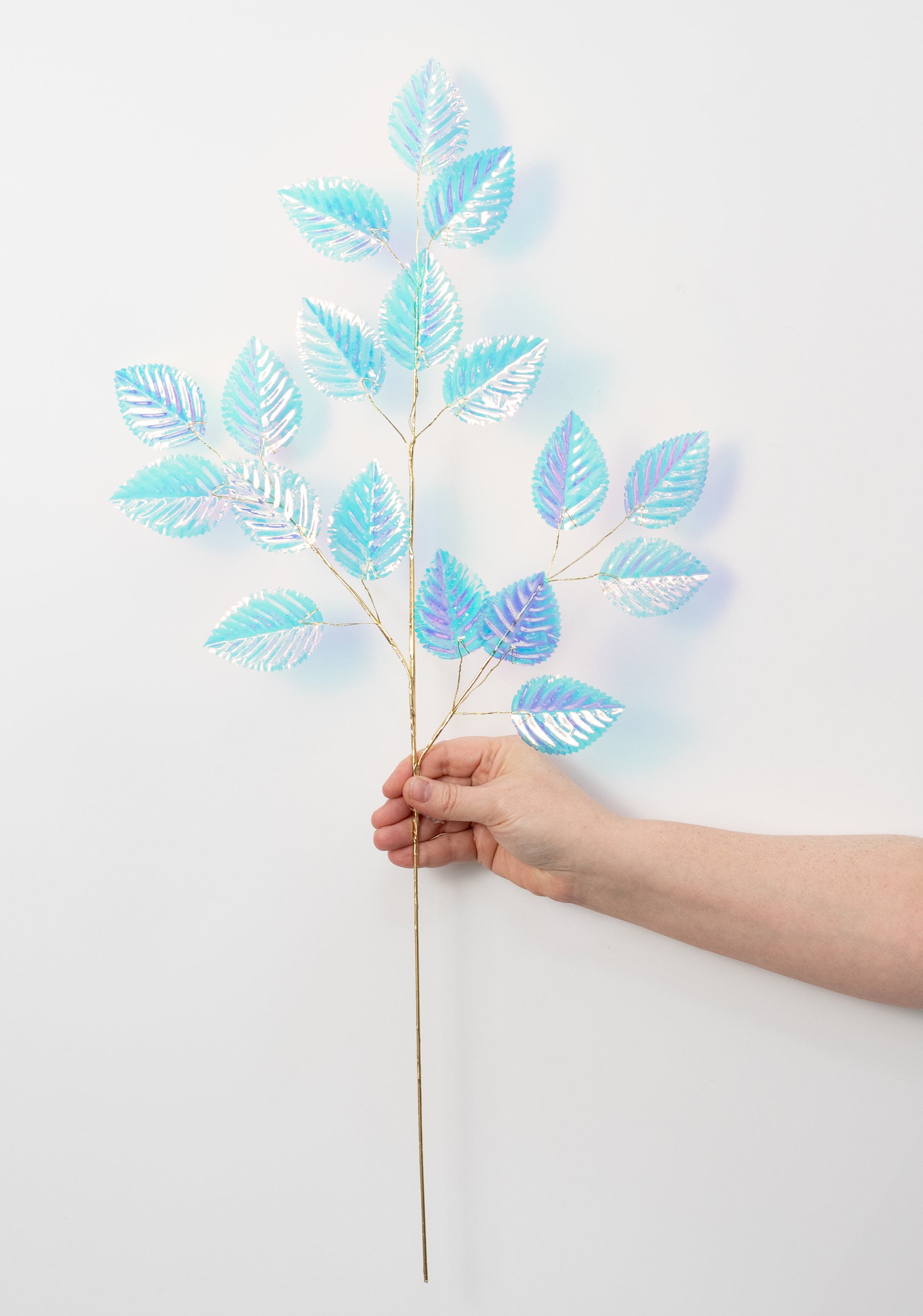 28" Plastic Hydrangea Leaves Spray: Iridescent Clear