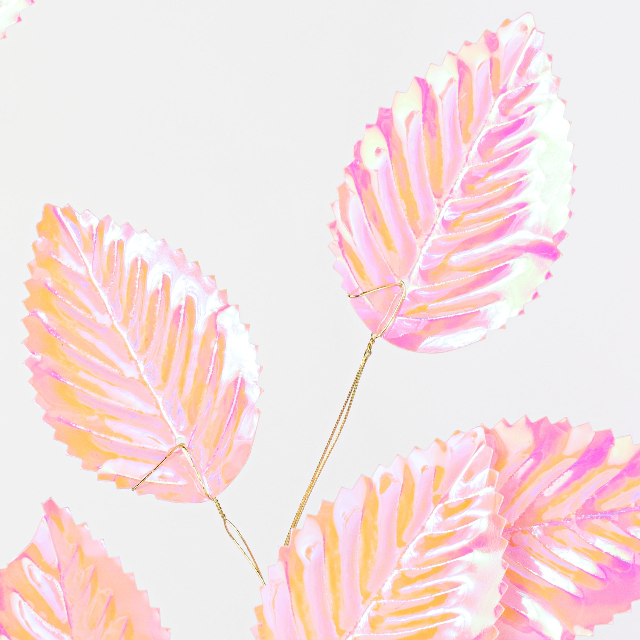 28" Plastic Hydrangea Leaves Spray: Iridescent Pink