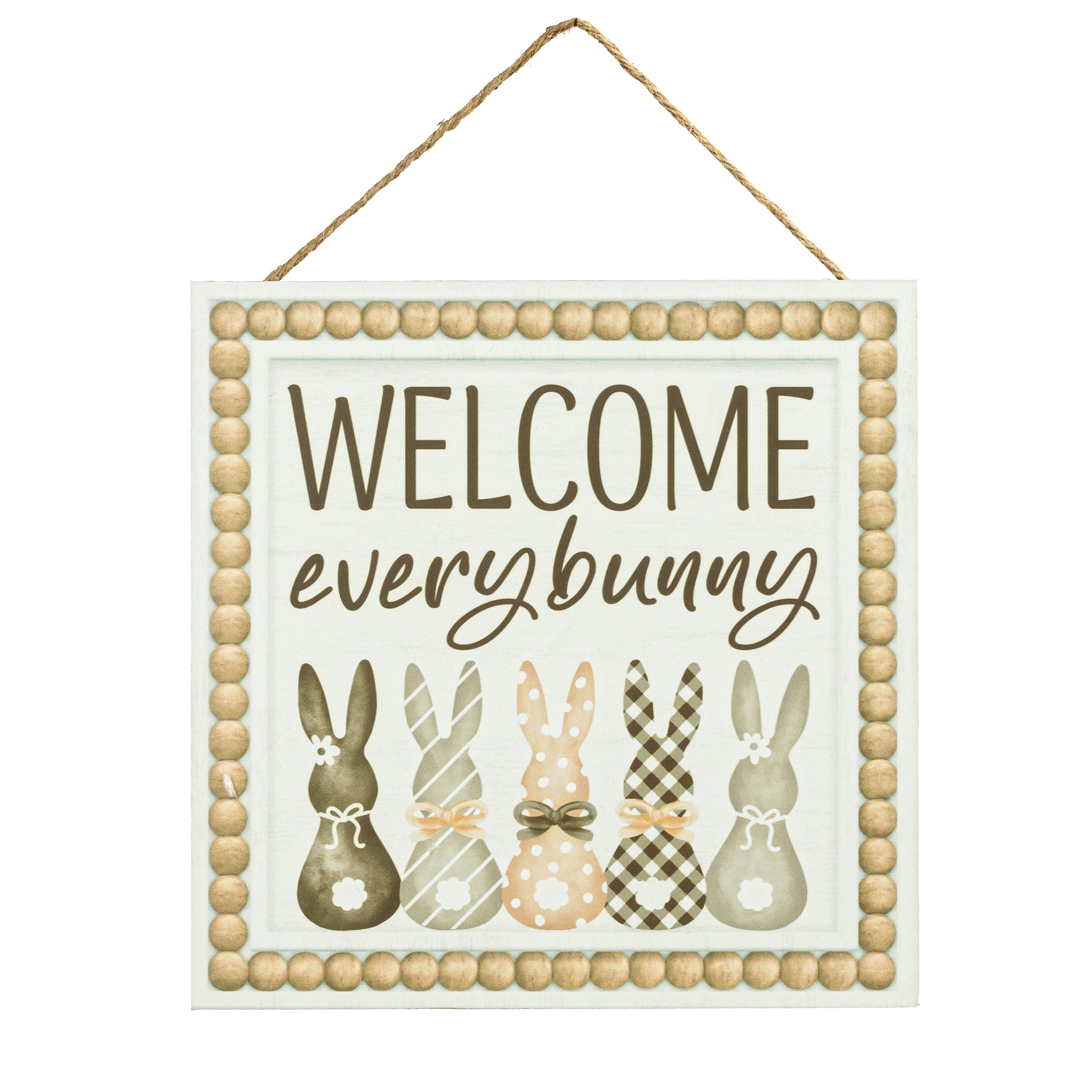 10" Square Wooden Sign: Welcome Every Bunny Silhouettes