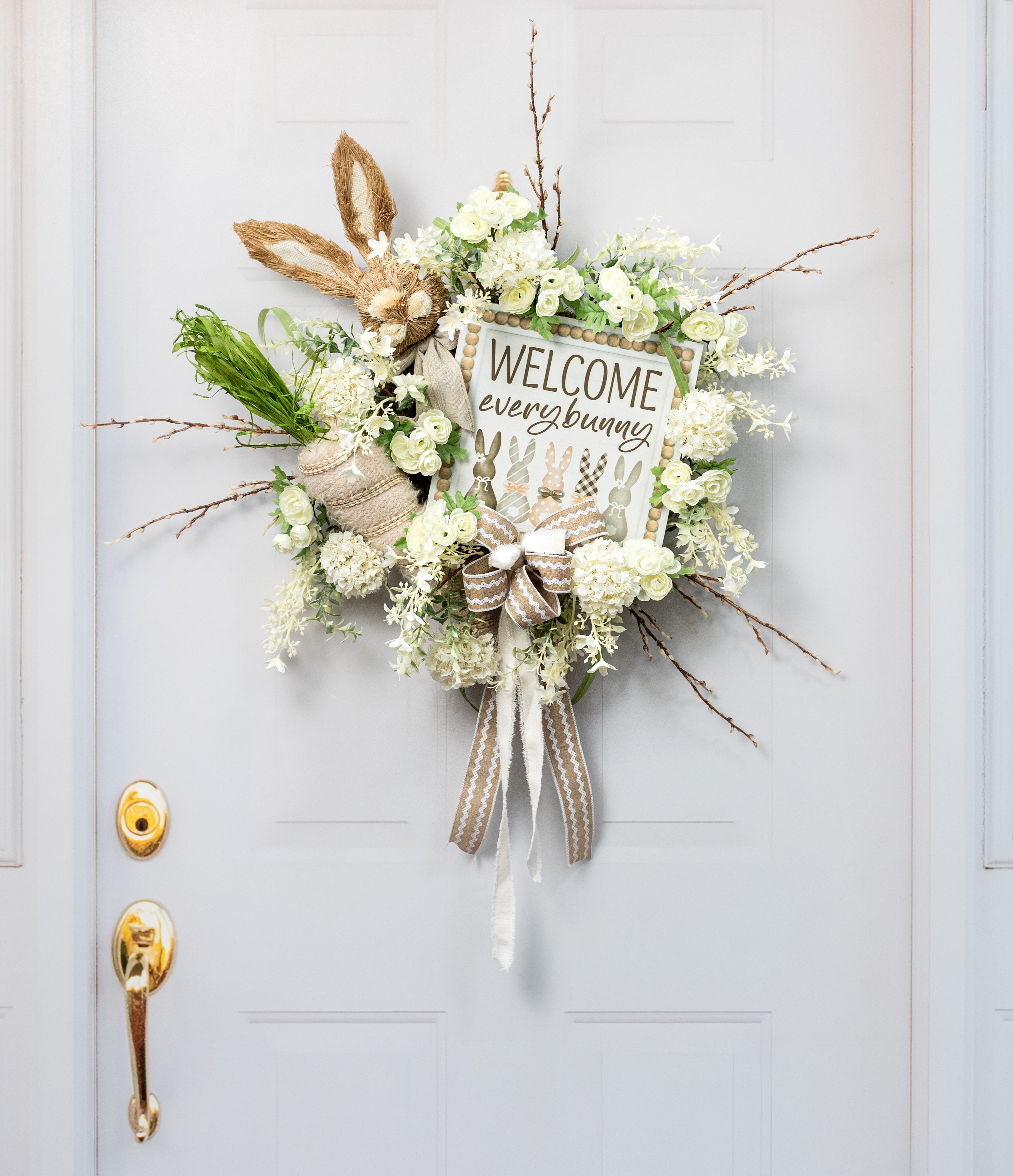 10" Square Wooden Sign: Welcome Every Bunny Silhouettes