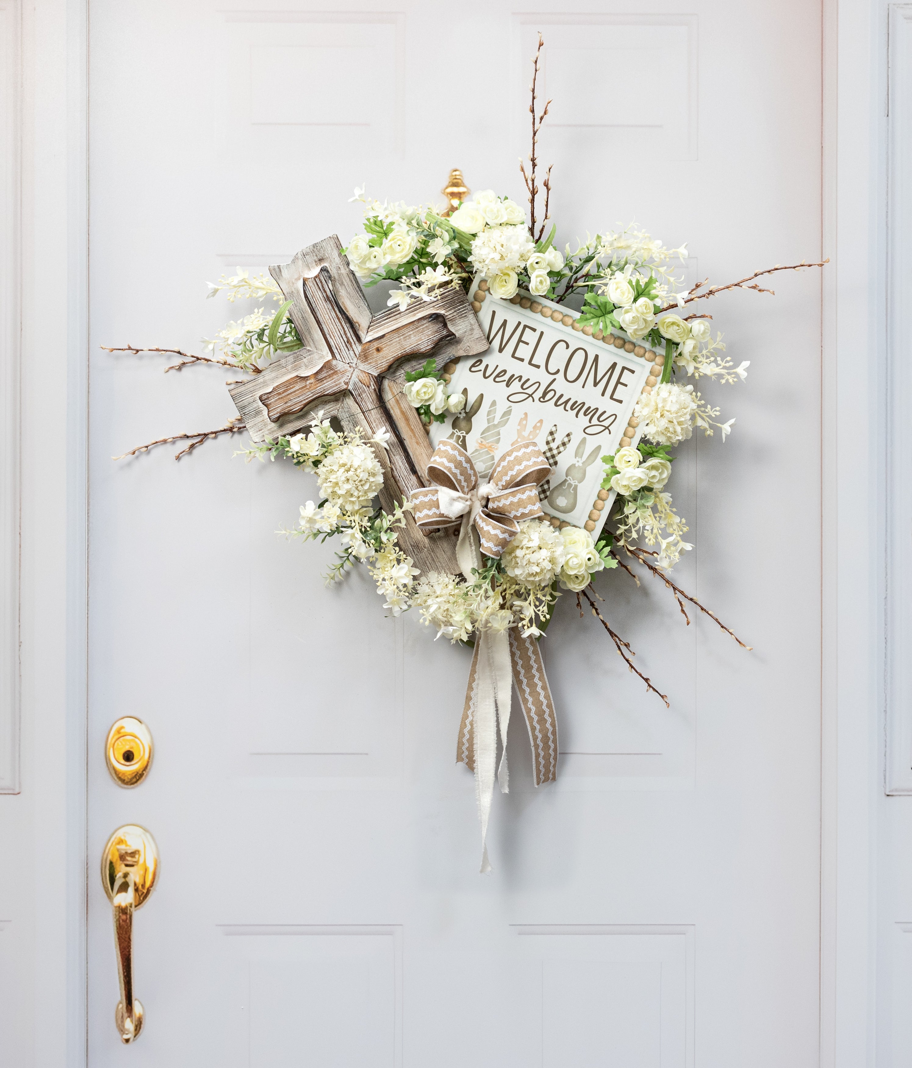 16" Wooden Cross Hanger: Brown & Whitewash
