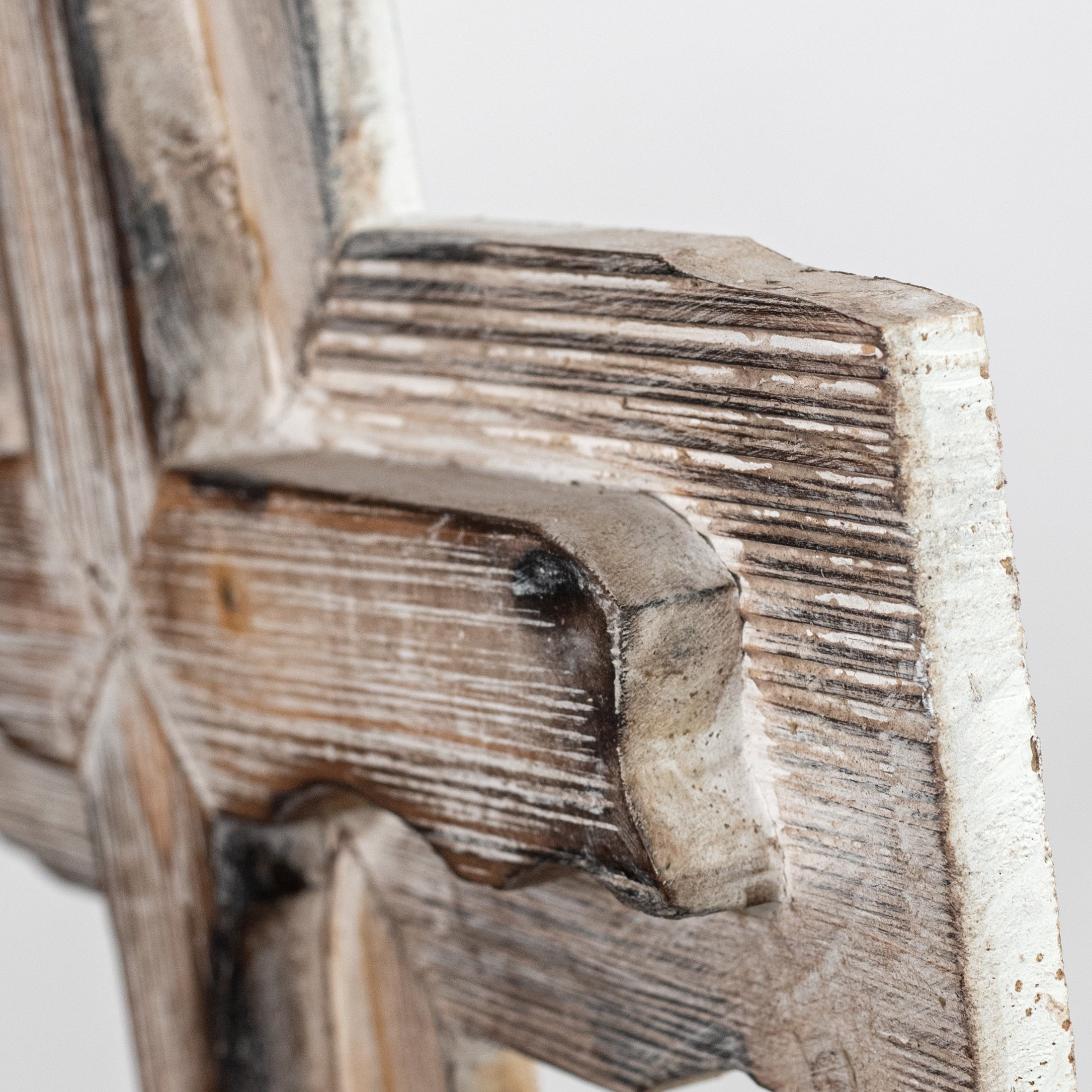16" Wooden Cross Hanger: Brown & Whitewash