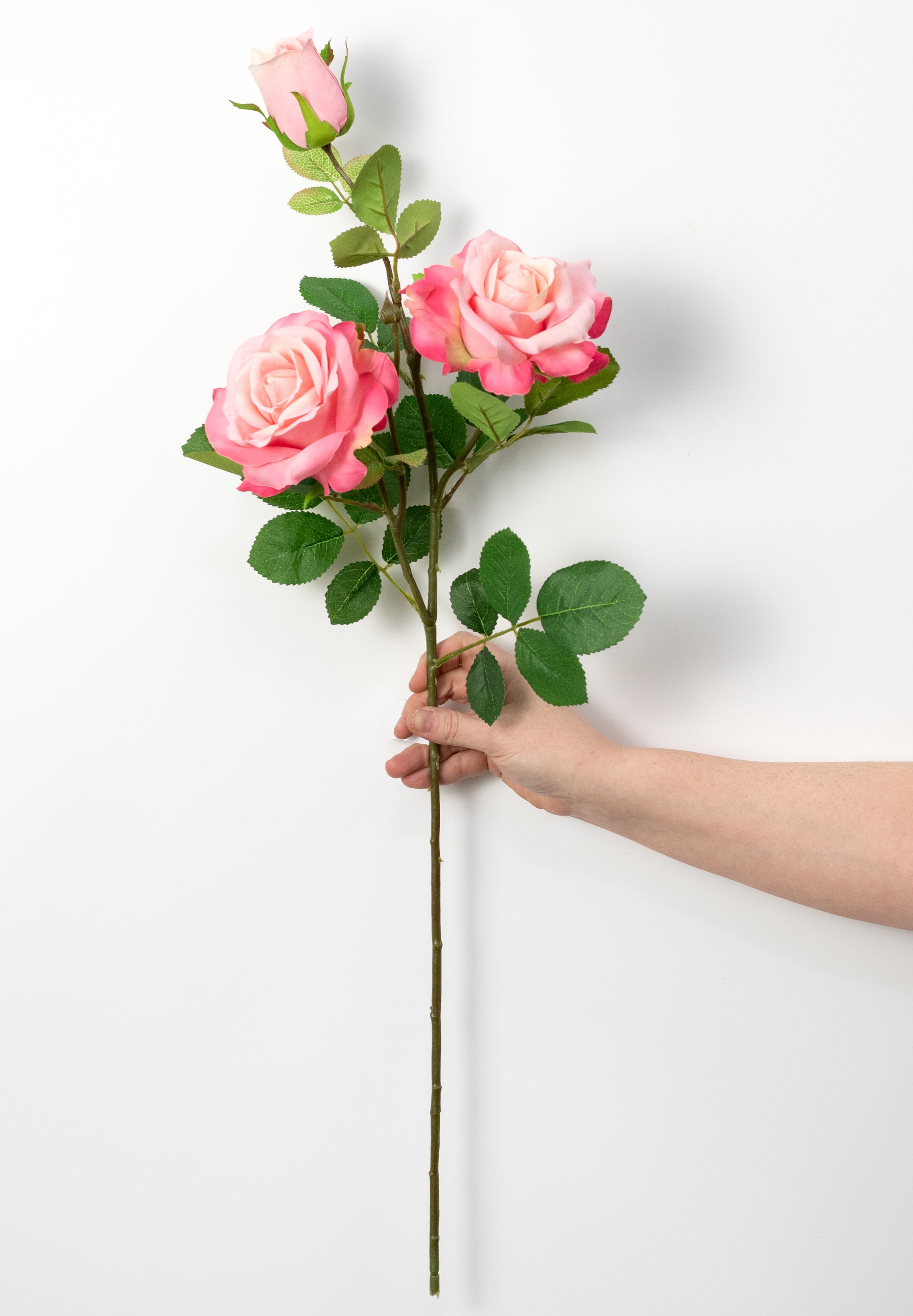 30" Roses Bud, Blooms & Leaves Spray: Pink